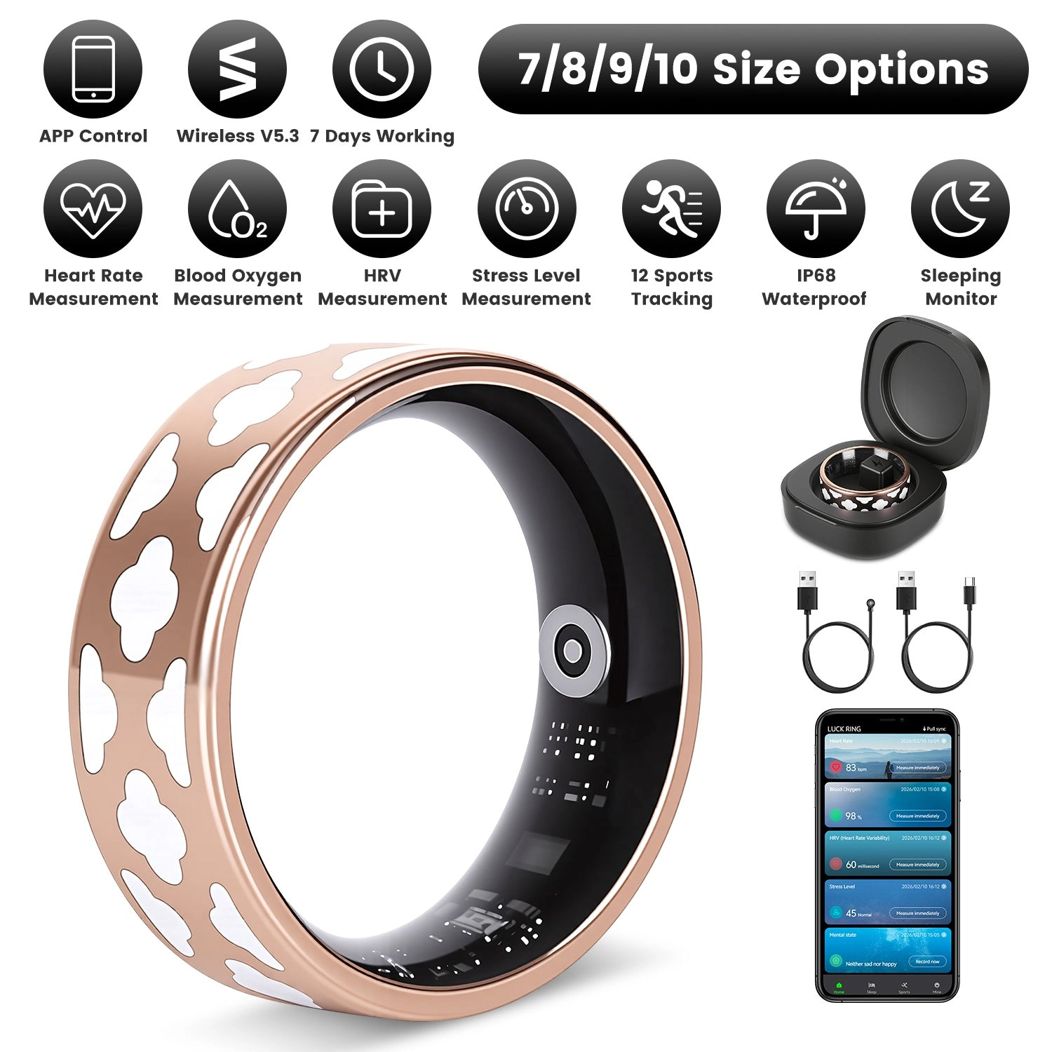 GBruno Titanium Smart Ring Health & Fitness Tracker