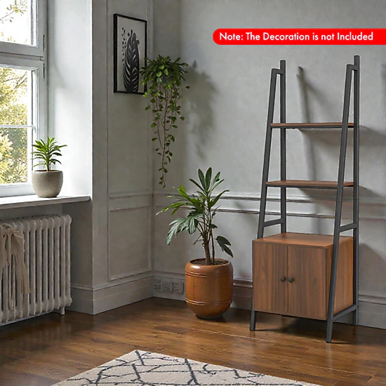 Hivvago Modern Rustic Ladder Shelf with 4 Tiers and Closed Cabinet Storage