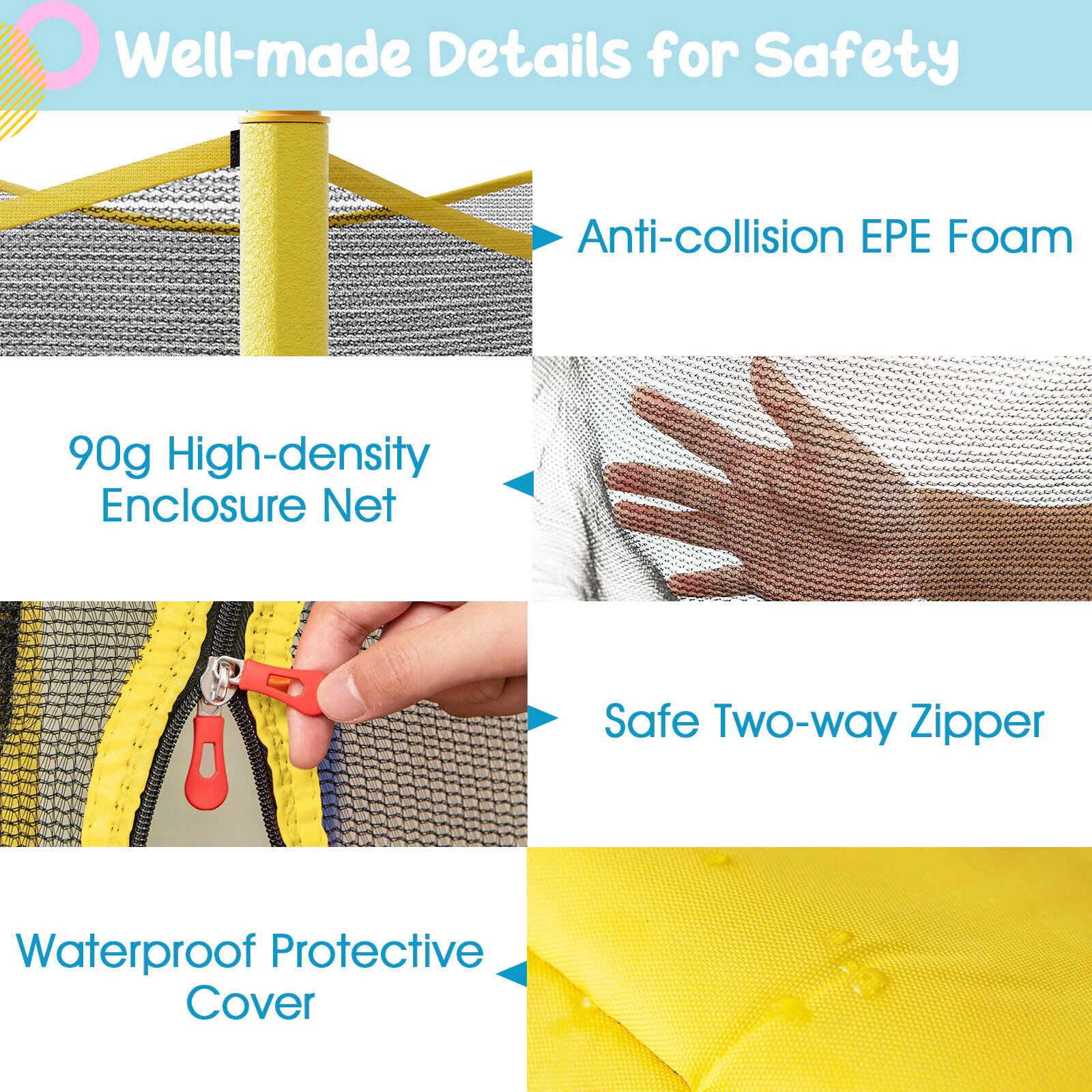 SUGIFT Toddler Yellow 48-in Trampoline with Safety Enclosure Net 52-in Dia 55.5-in H 265-lb Jumper Capacity