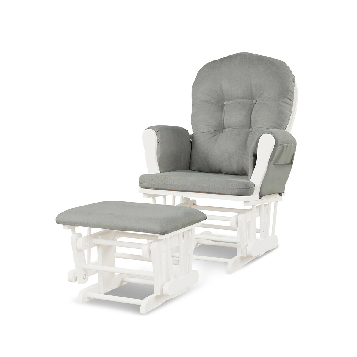 SUGIFT Padded Armrests and Detachable Cushions Wood Glider and Ottoman Set