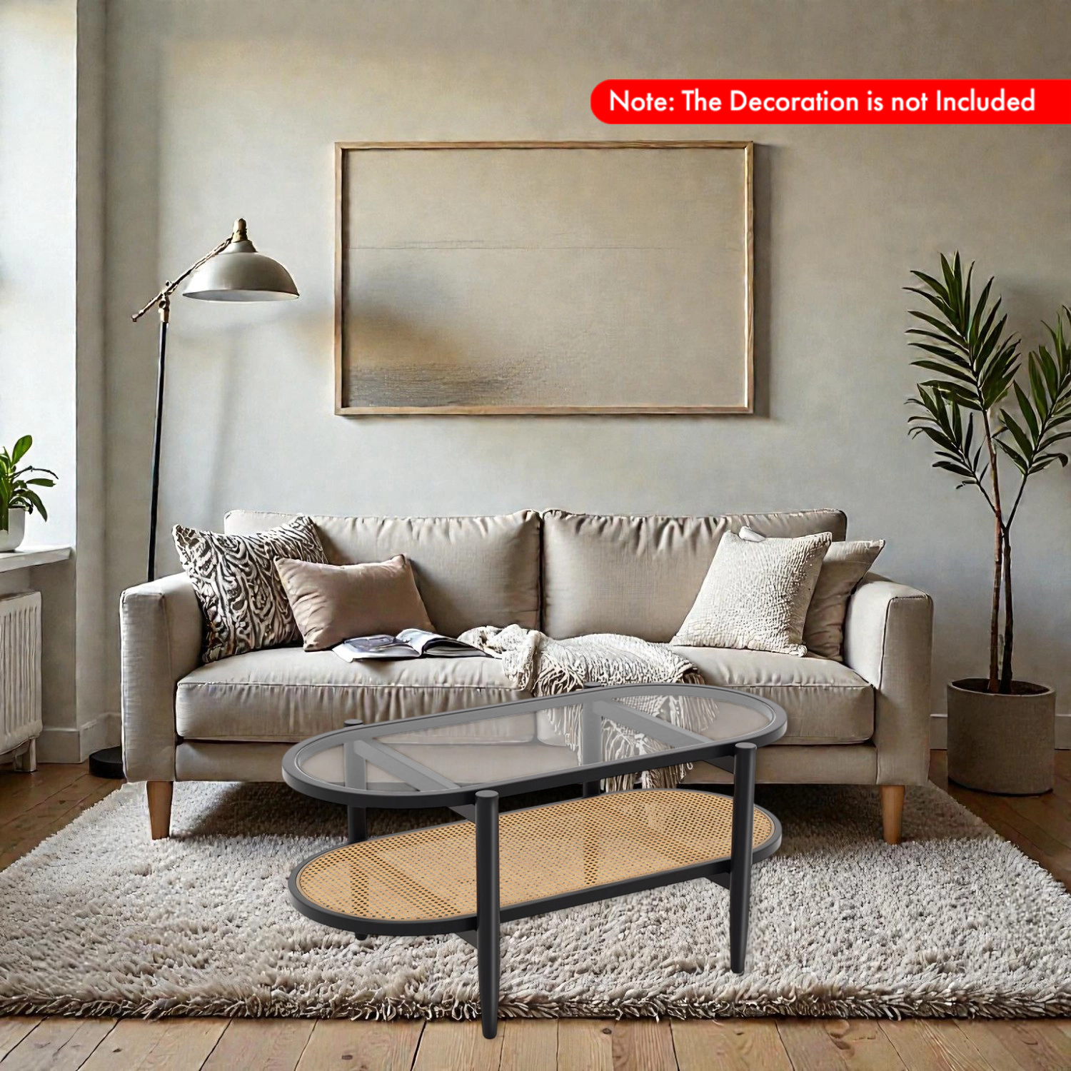 Hivvago Acacia Wood Coffee Table with Clear Glass Top and Lower Storage Shelf