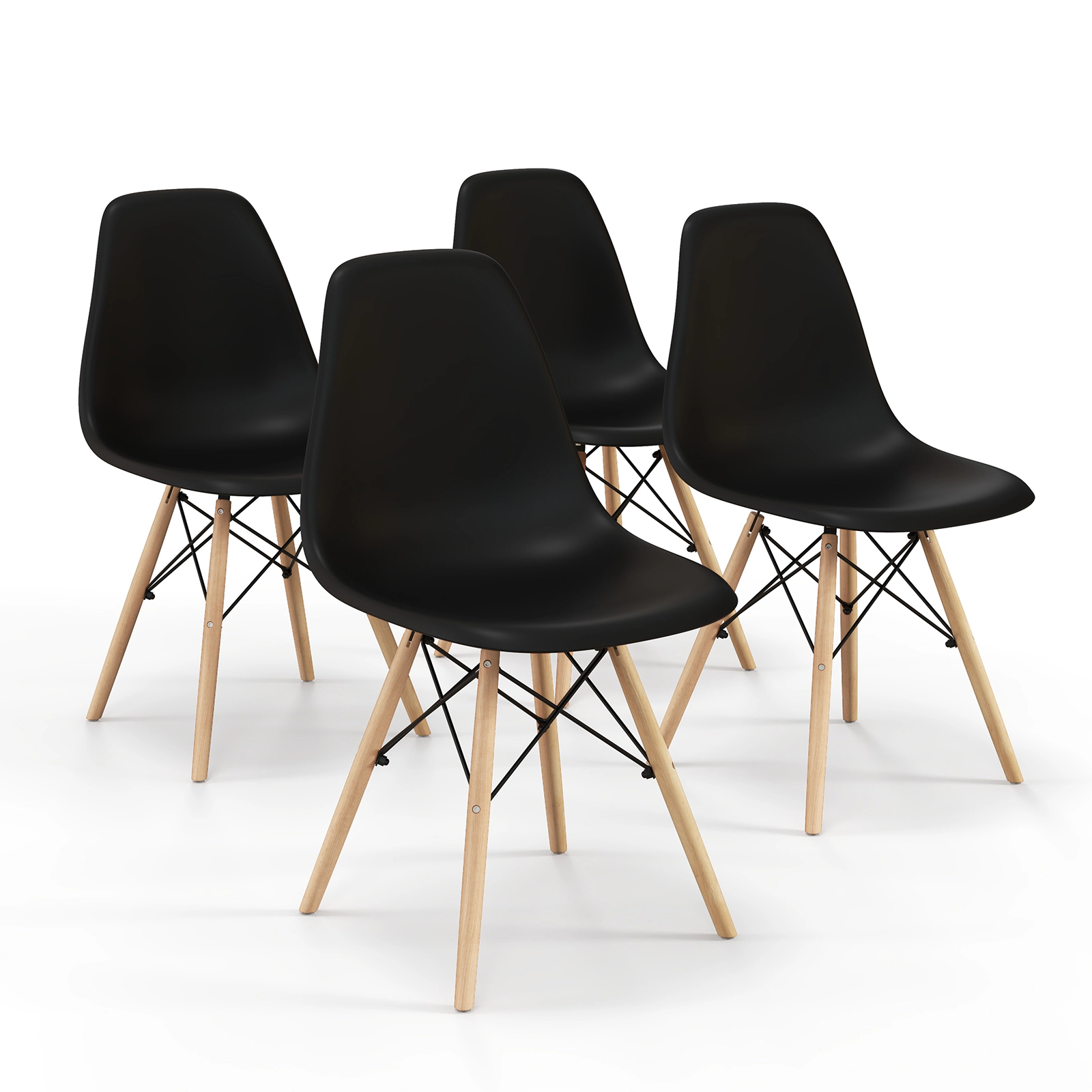 SUGIFT Beech Wood Legs Set of 4 Modern Armless Dining Chairs Molded Plastic Seats