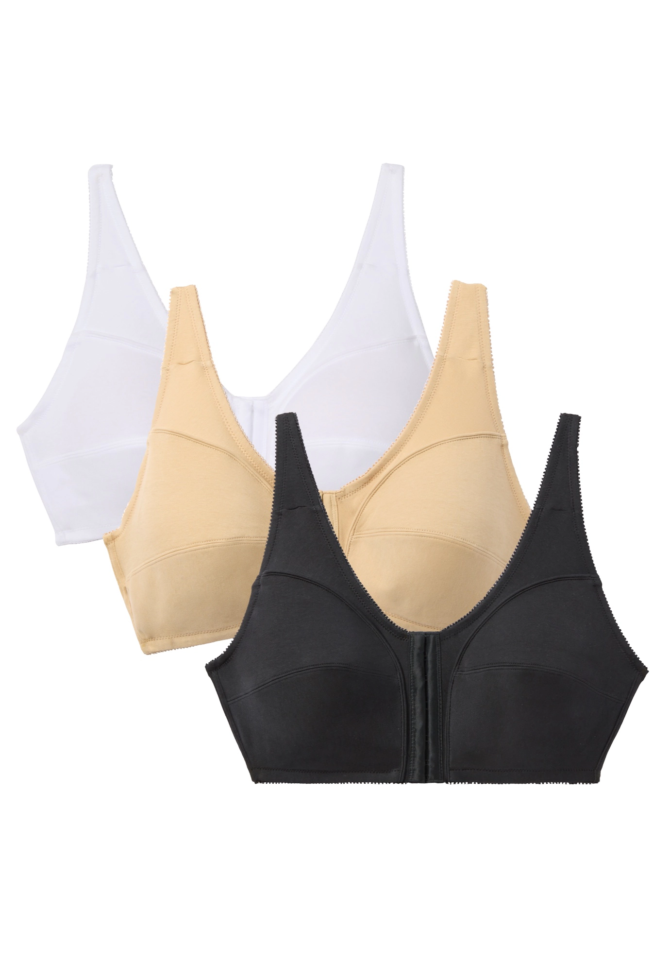 Comfort Choice Women's Plus Size 3-Pack Front-Close Cotton Wireless Bra