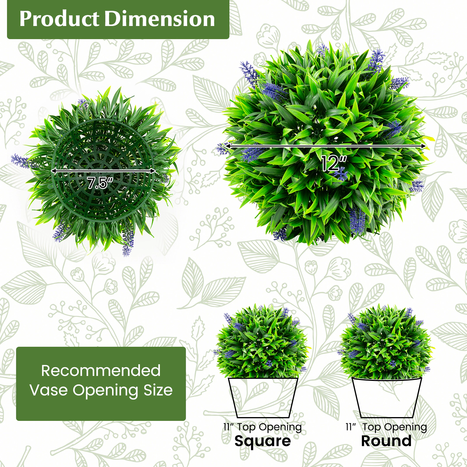Slickblue 2 Pieces Artificial Lavender Topiary Balls with Green Foliage for Planters and Garden Decor