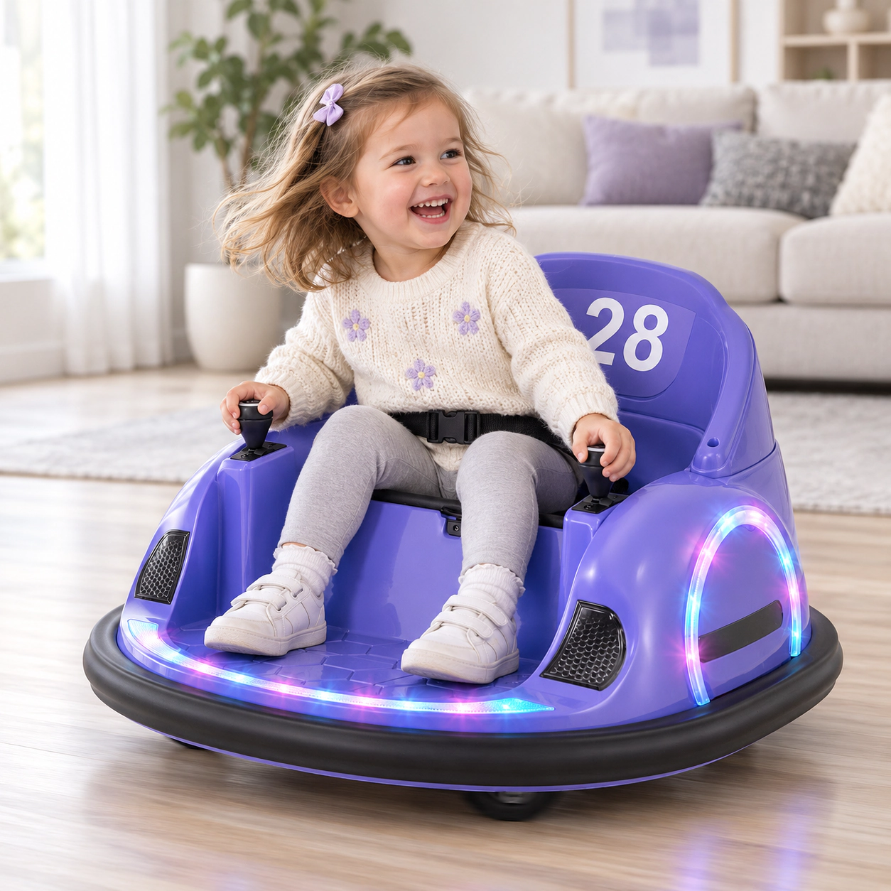 SUGIFT Kids 12V Battery Ride-On Bumper Car with 360-Degree Spin and Parent Remote Purple
