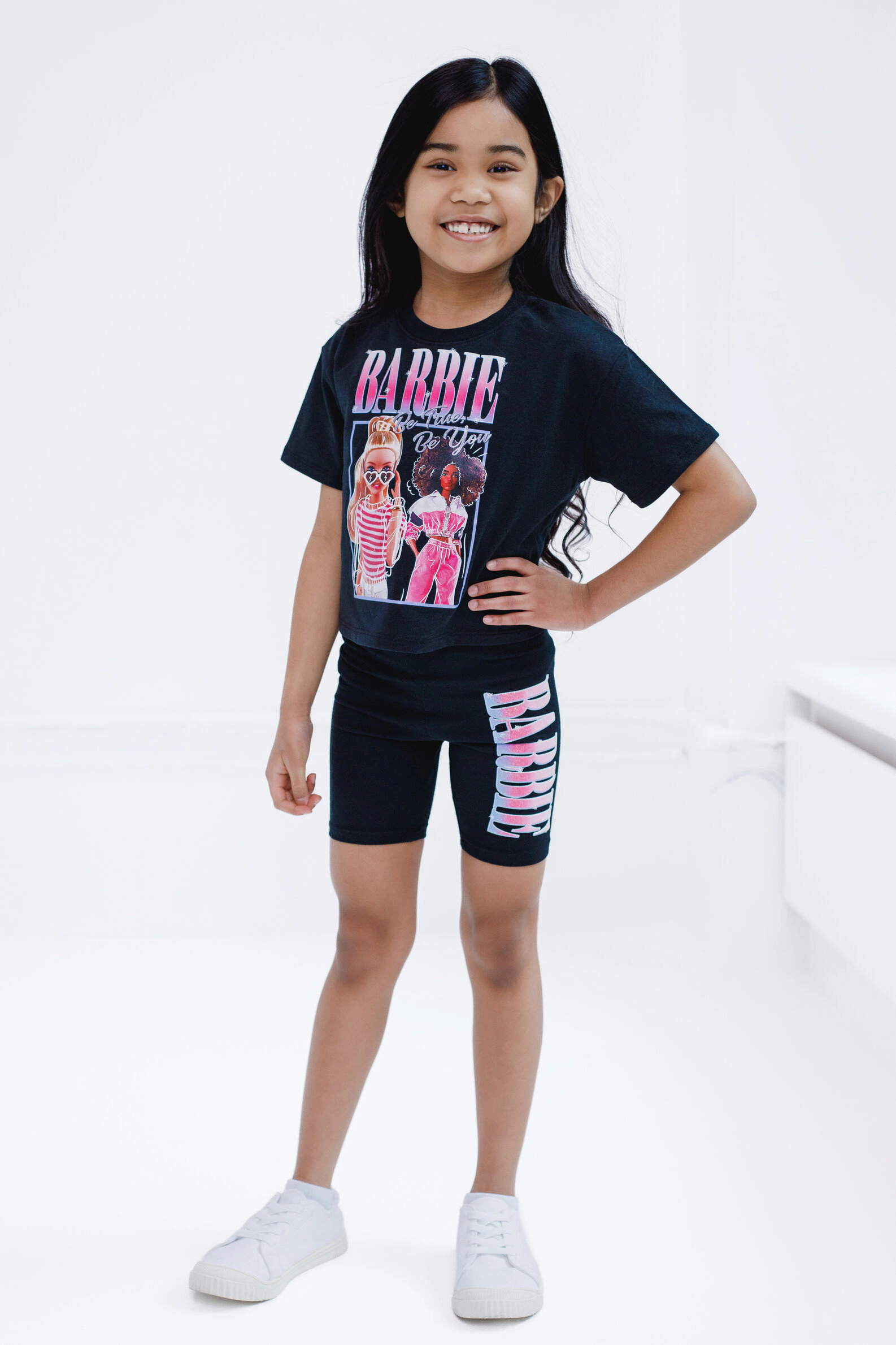 Barbie Girls' Glitter 2-Piece T-Shirt and Bike Shorts Set