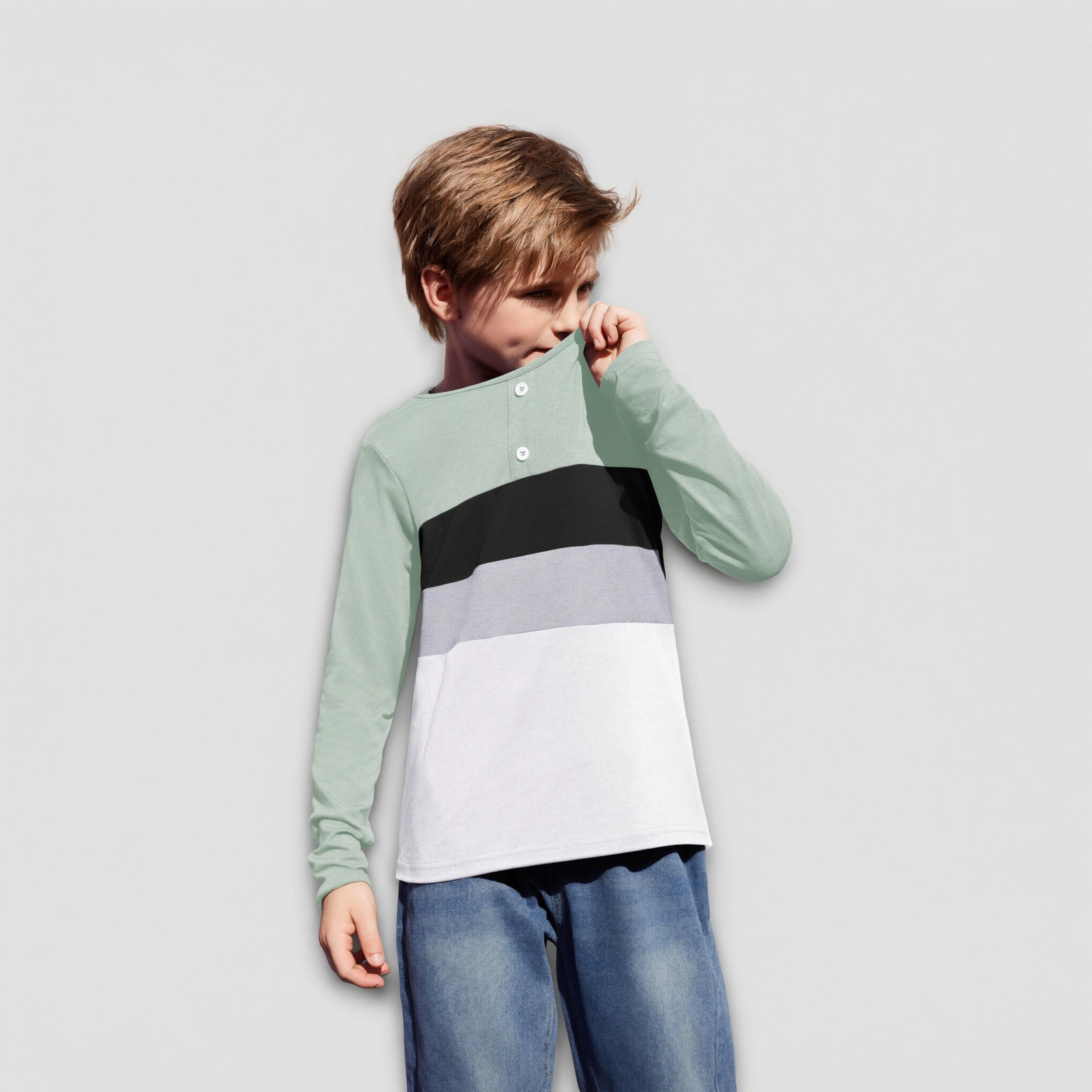 Arshiner Kids Boys Henley Shirts Cotton Long Sleeve Crewneck Tshirts Block T-Shirt Tops