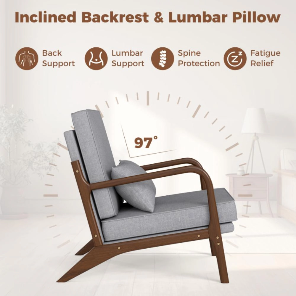 Hivvago Contemporary Upholstered Armchair with Wooden Armrests and Back Cushion