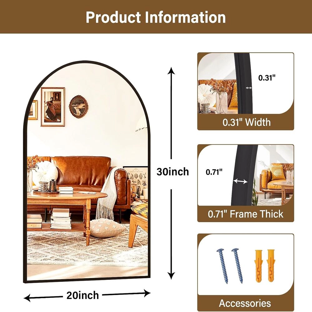 Novsight Trading Unisex Black Arched Wall Bathroom Mirror 20 x 30 in