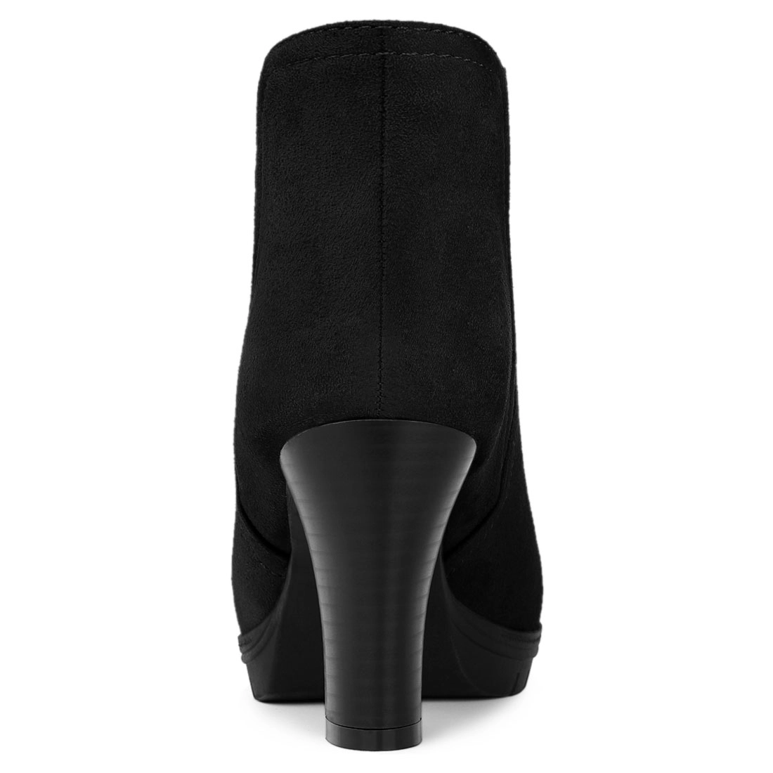 BLISSFUL STEP Women Faux Suede Round Toe Block Heels Chelsea Ankle Boots