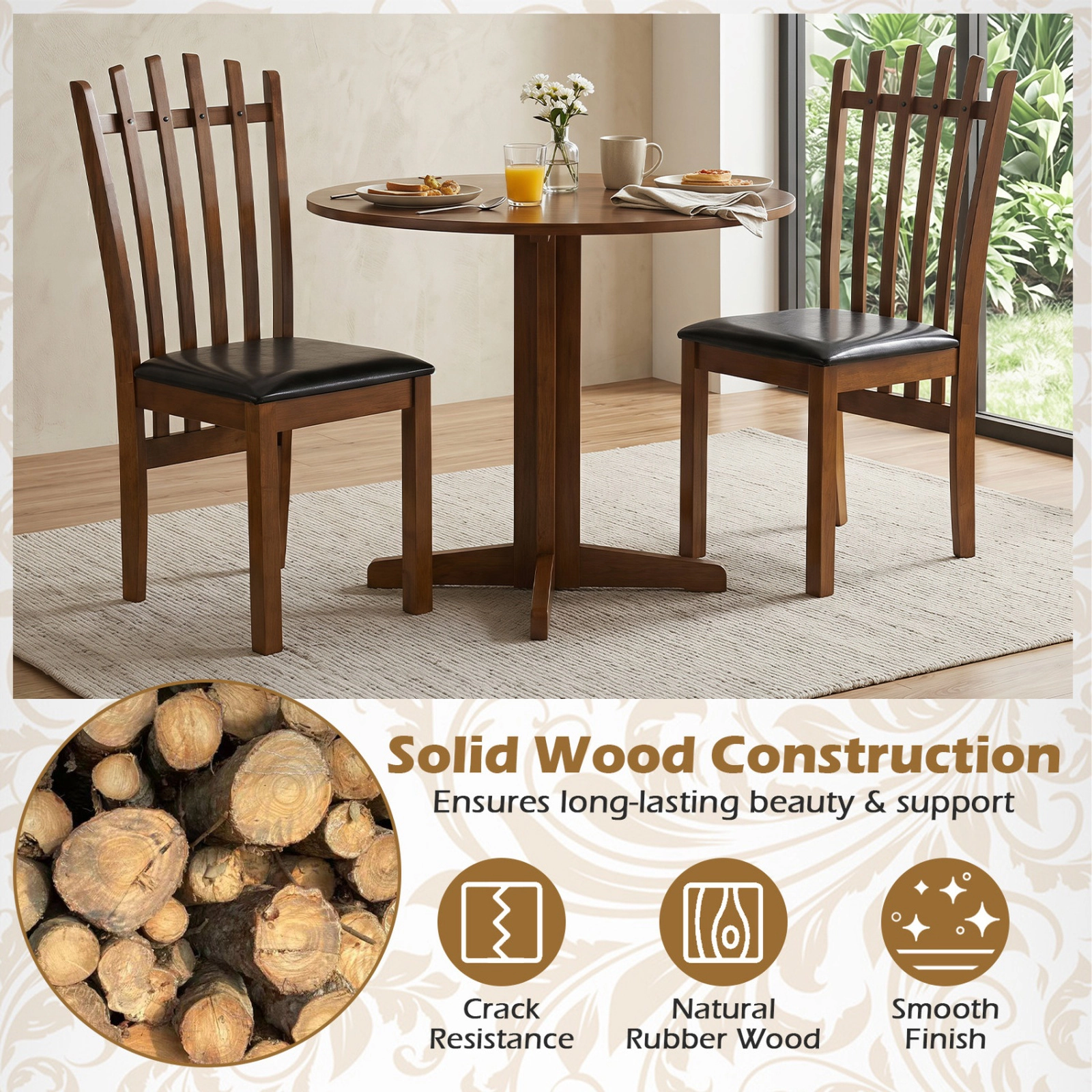 SUGIFT Set of 2 Black Spindle Back Dining Chairs with PU Leather Padded Seat 22-in W 38-in H 330-lb Per Chair