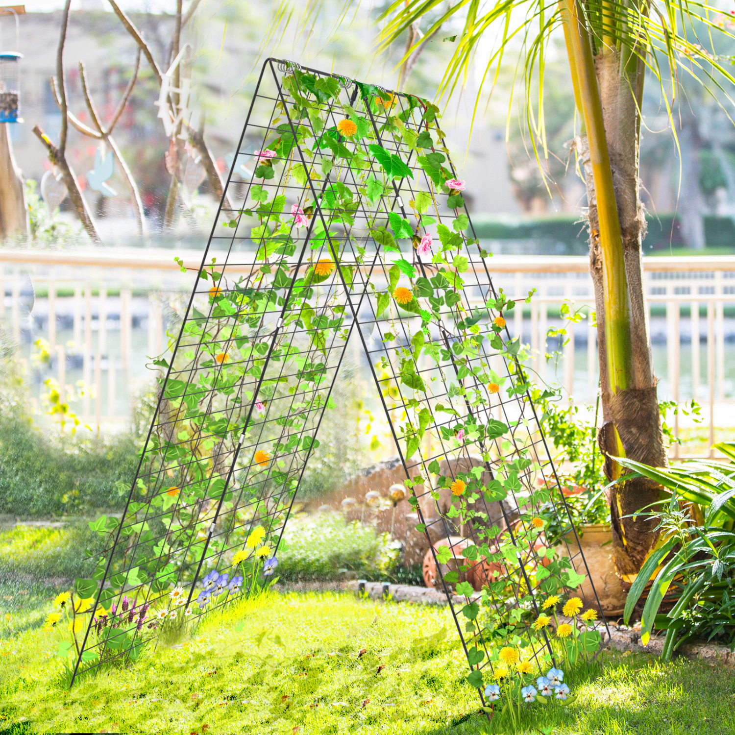 LJG A-Frame Garden Trellis for Climbing Plant with Ground Stake and Cable Tie