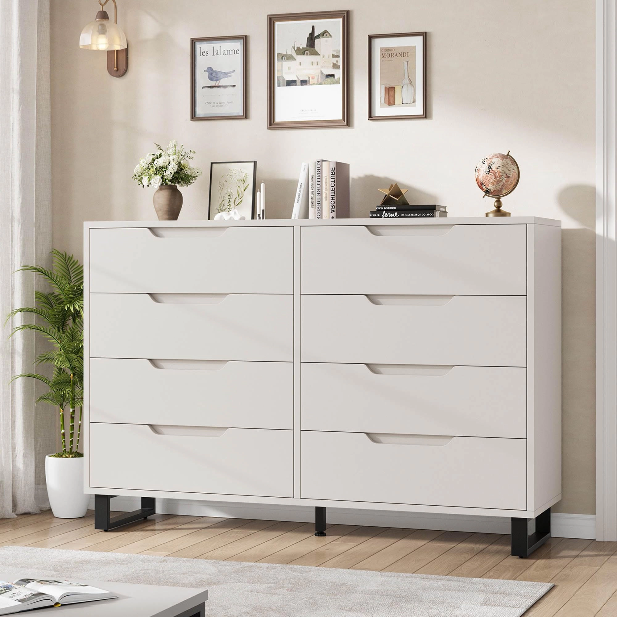 8 Drawer Dresser for Bedroom, 55" Wide Freestanding Storage Chest for Living Room or Hallway