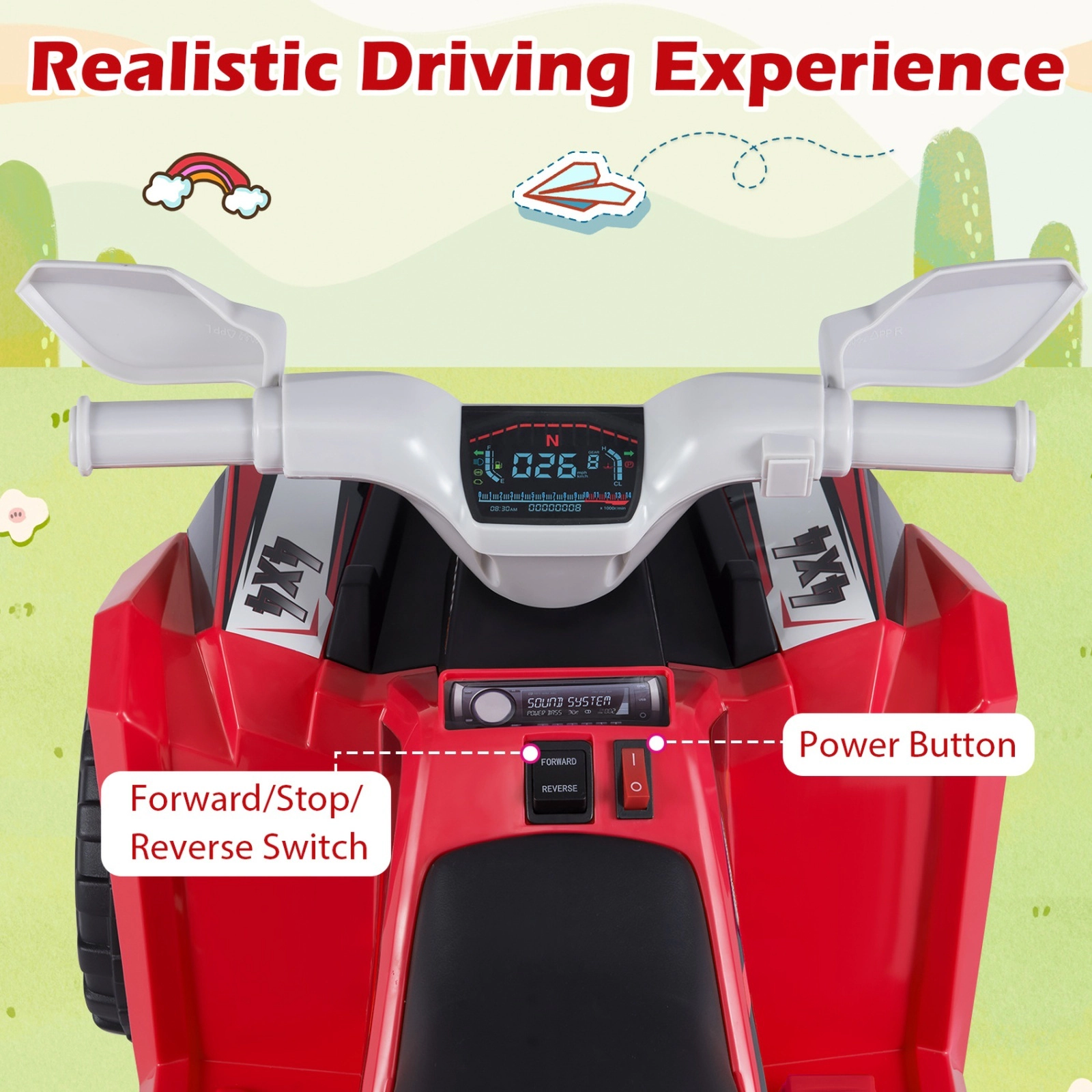 6V Kids ATV Quad Ride On Car with Detachable Trailer Forward/Reverse Switch and Multi-Terrain Wheels Ages 3+ Red