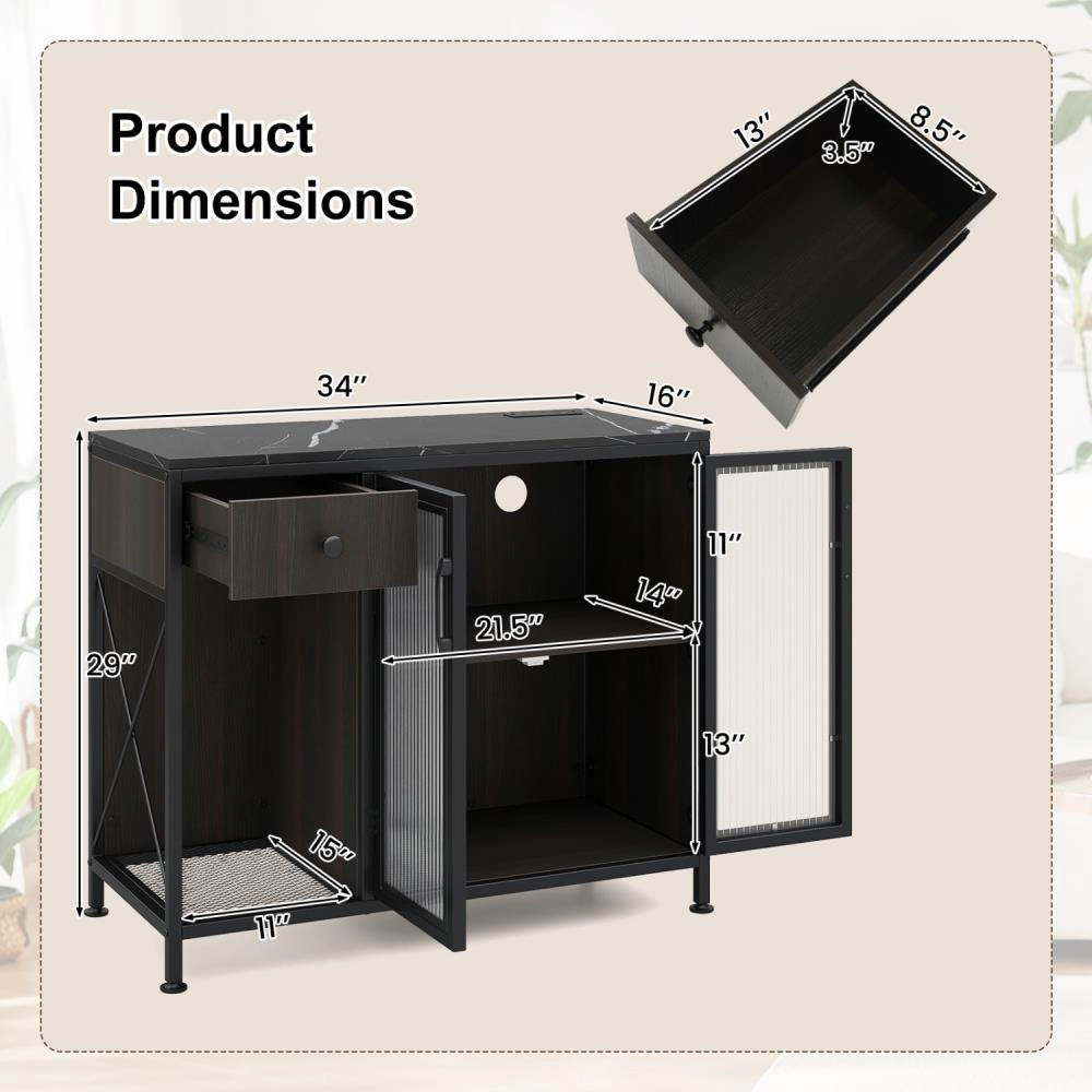 Hivvago Buffet Sideboard With Doors Power Outlets And Led Light