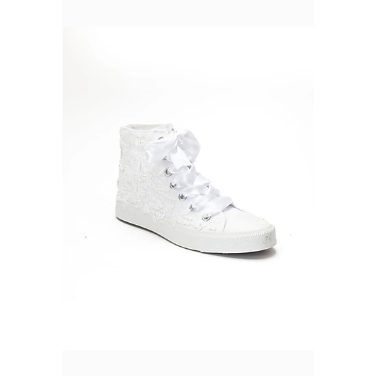 Forever & Always Womens Isolde Lace High Top Bridal Sneaker