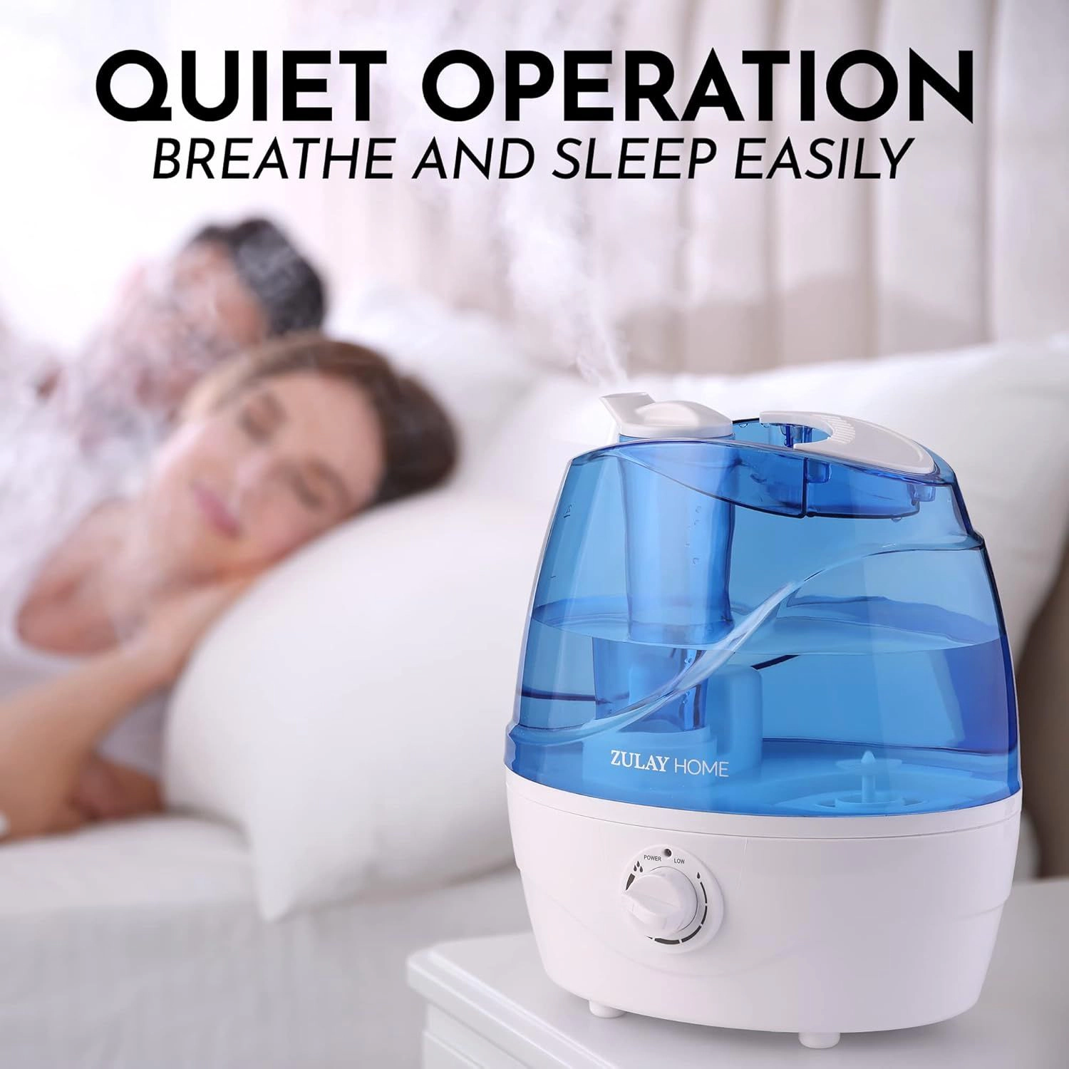 Zulay Home Cool Mist Humidifiers For Bedroom (2.2L Water Tank) - Quiet Ultrasonic with Auto Shutoff Feature