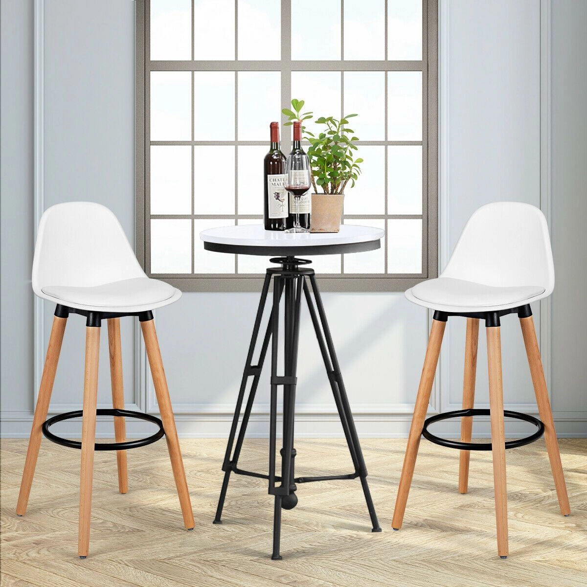 SlickBlue Modern Bar Stools Set of 2 with Backrest and Footrest