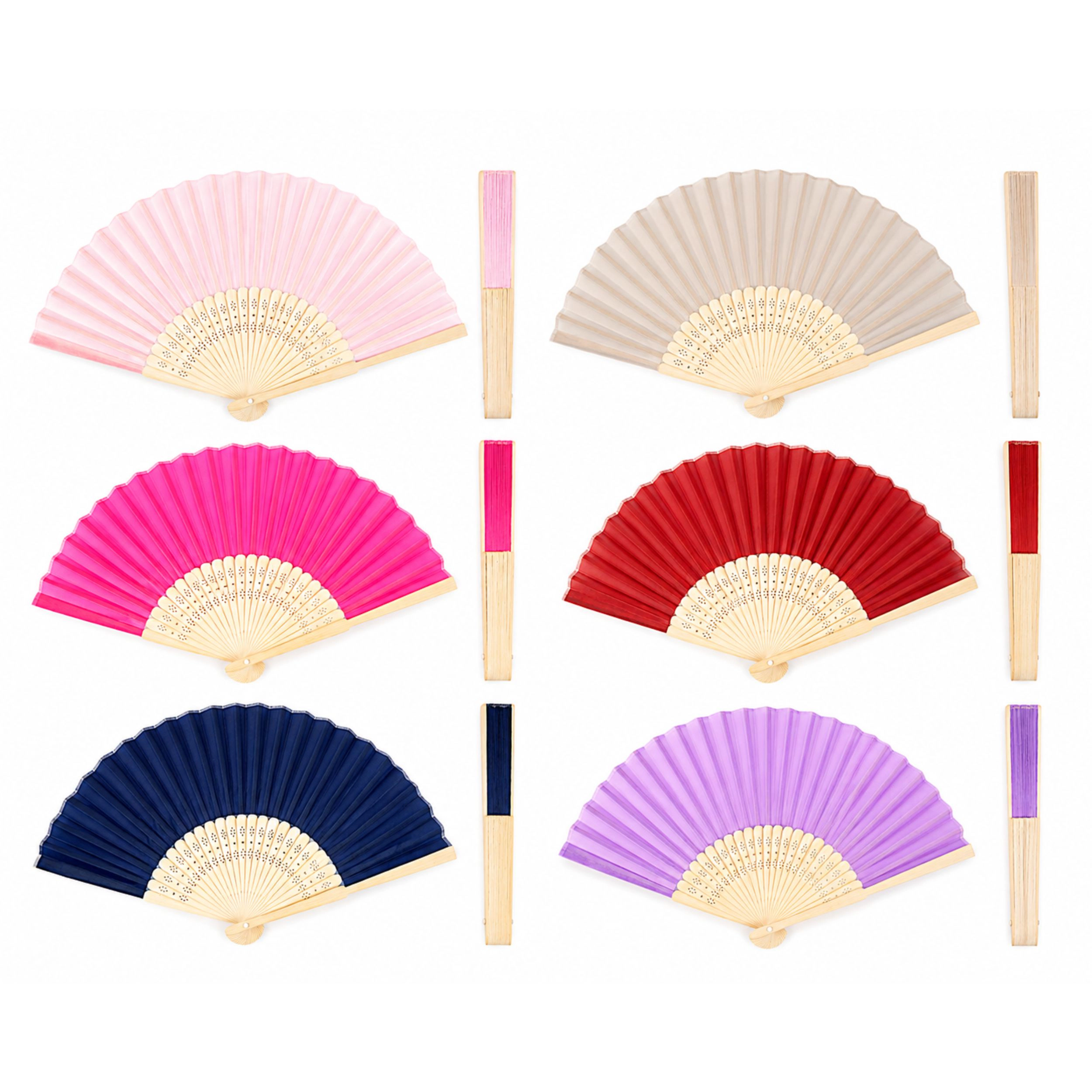 Home Collection Pack of 5 Silk Folding Hand Fans with Bamboo Handles