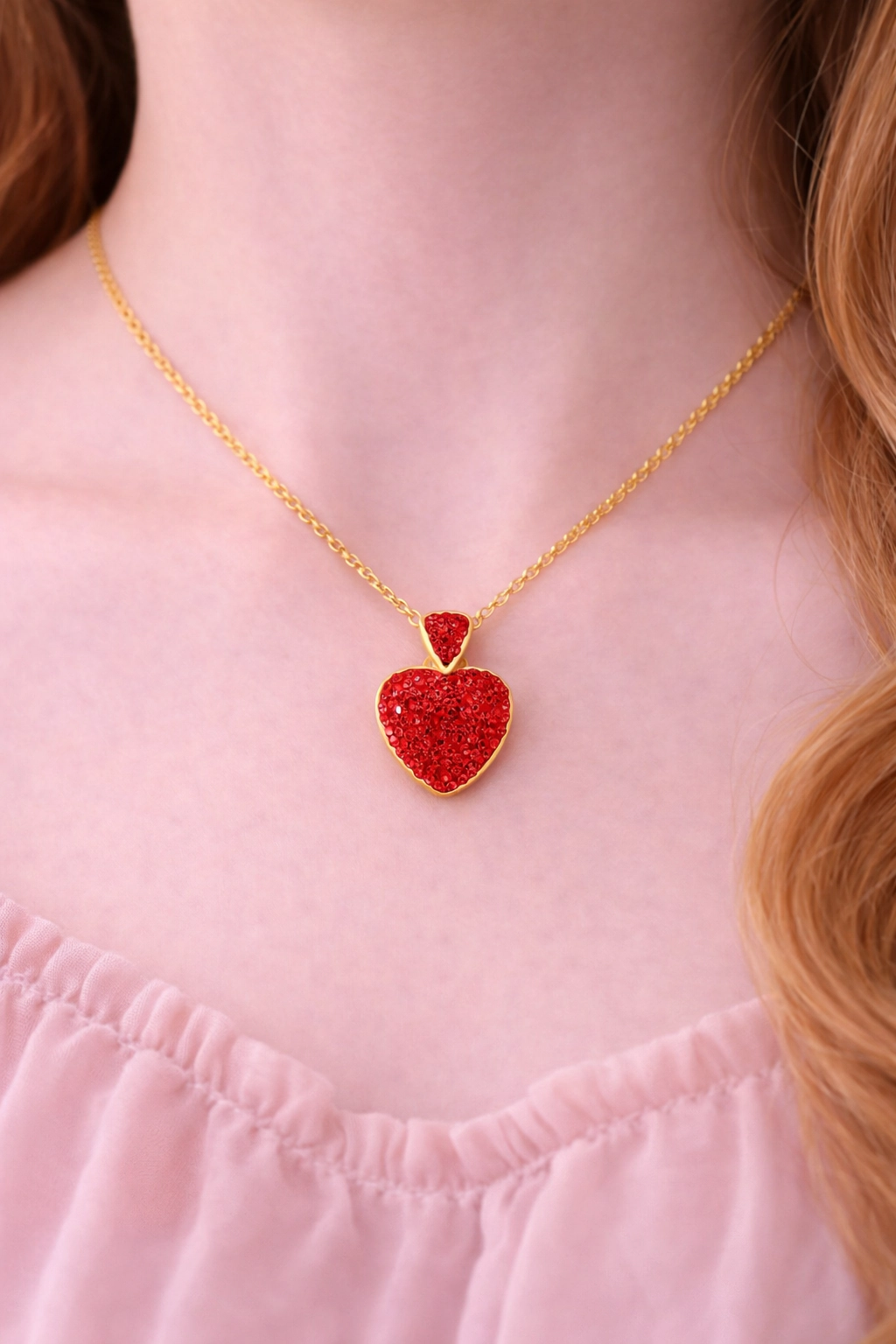 CHANTEUR Kids 18K Gold-Plated Heart Pendant Necklace - Adjustable 15" + 4" Chain, Hypoallergenic for Girls