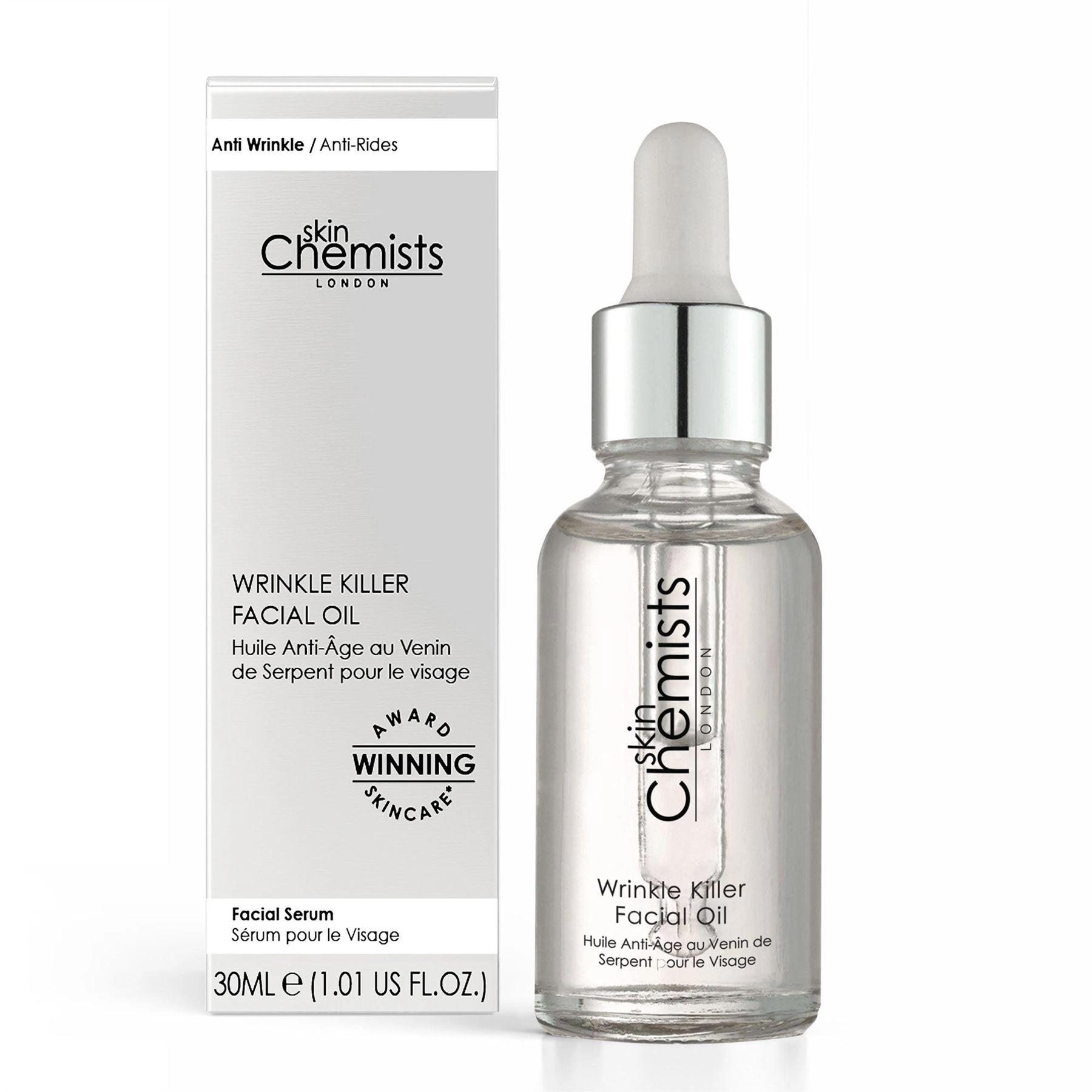skinChemists Wrinkle Killer Facial Oil 30ml - SYN-AKE Peptide & Hyaluronic Acid for Firming, Fine Lines & Wrinkles