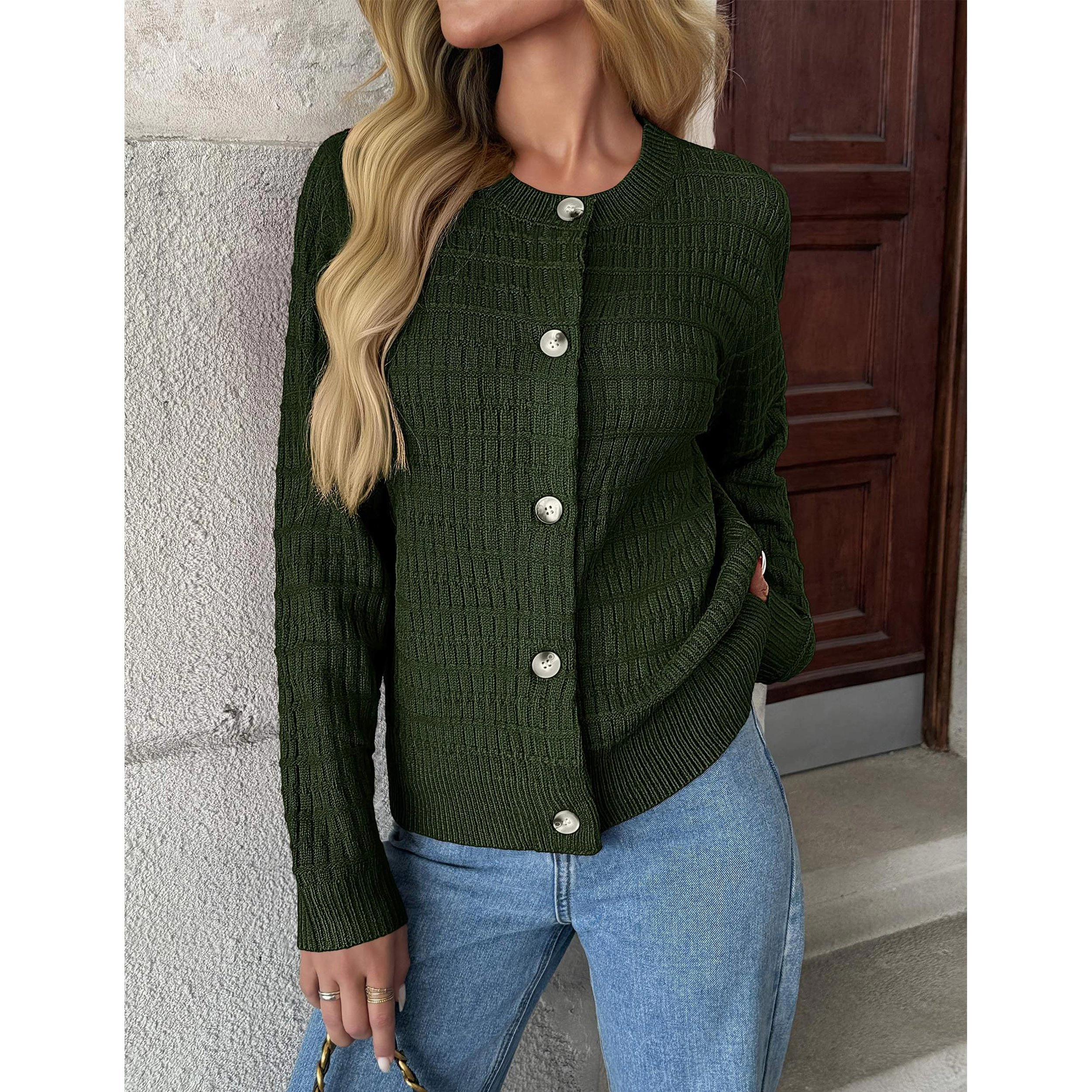 Zeagoo Women's Button Down Open Front Long Sleeve Knit Cropped Cardigan