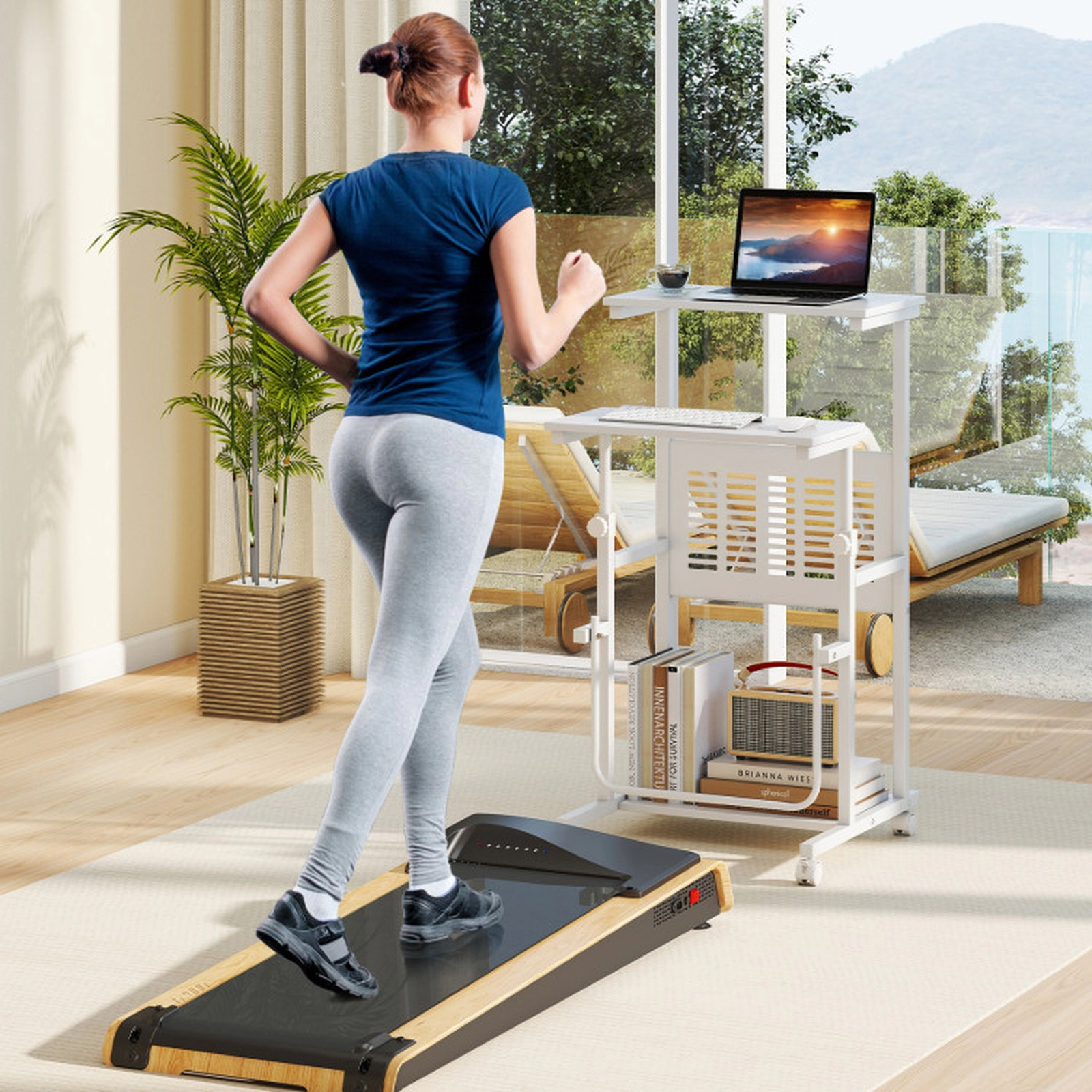 SUGIFT Height Adjustable 4 Wheels Bottom Shelf Mobile Stand Up Computer Desk 22-in x 21-in x 27-in to 38.5-in White