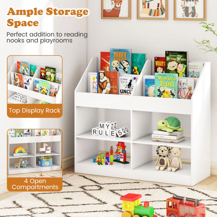 Hivvago 3-Tier Kid's Bookshelf Toy Storage Organizer with Display Rack and 4 Compartments