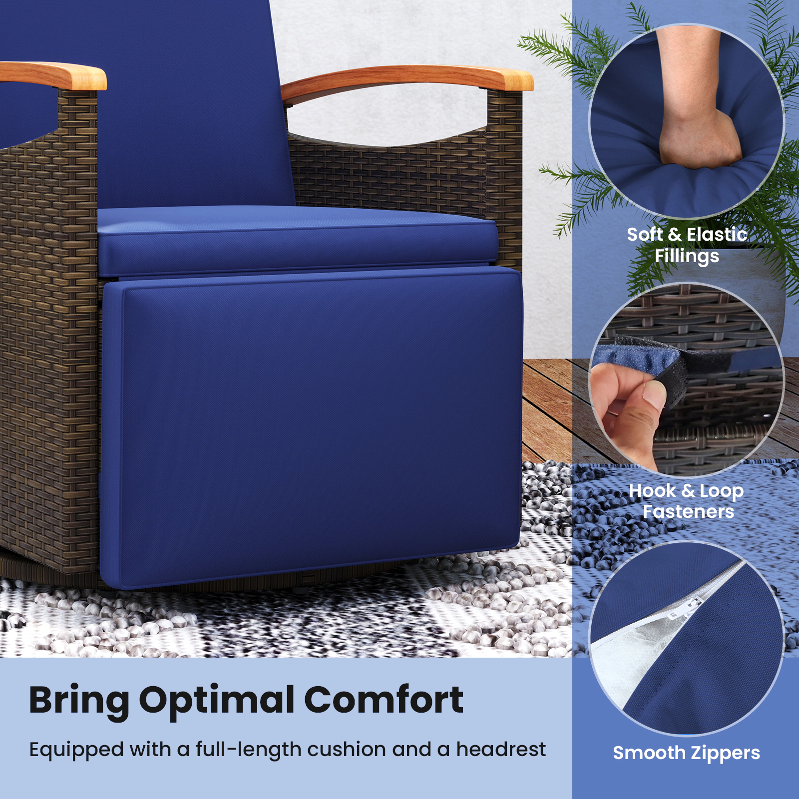 SUGIFT Patio Rattan 360° Swivel Recliner Chair with Adjustable Backrest & Footrest 400-lb Capacity with Side Table Navy