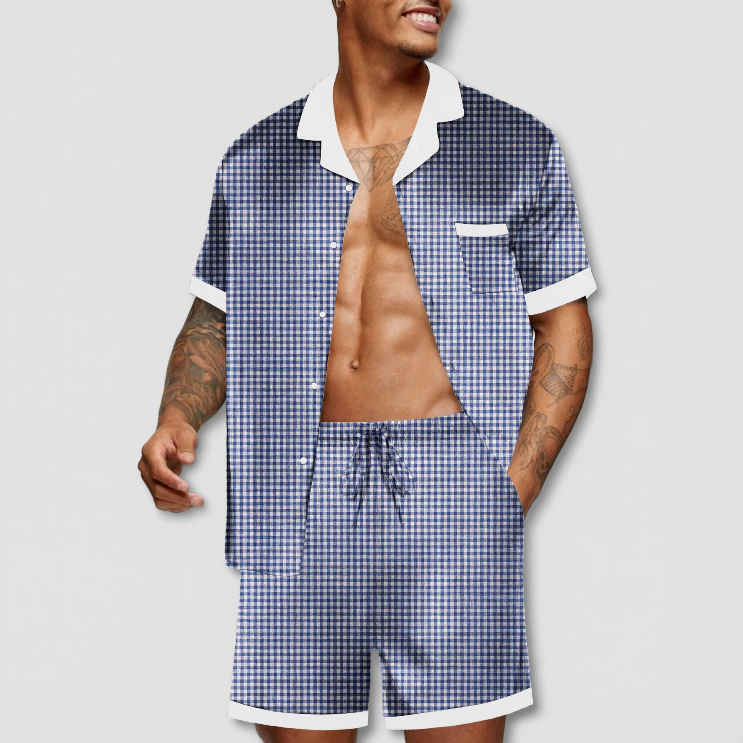 Ekouaer Men Satin Silk Pajamas Set Sleepwear Shorts Summer Loungewear Two Piece Button Down