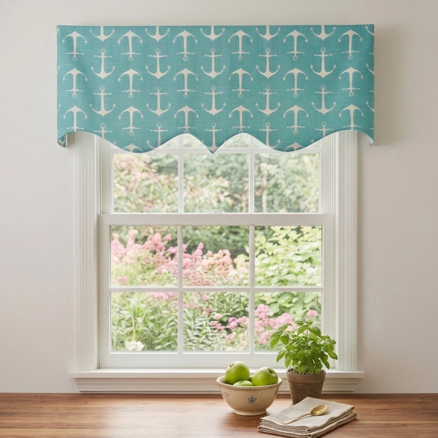 RLF Home 100% Cotton Sinker Regal With Ivory Lining Rod Pocket Window Valance 50" x 17" Aqua