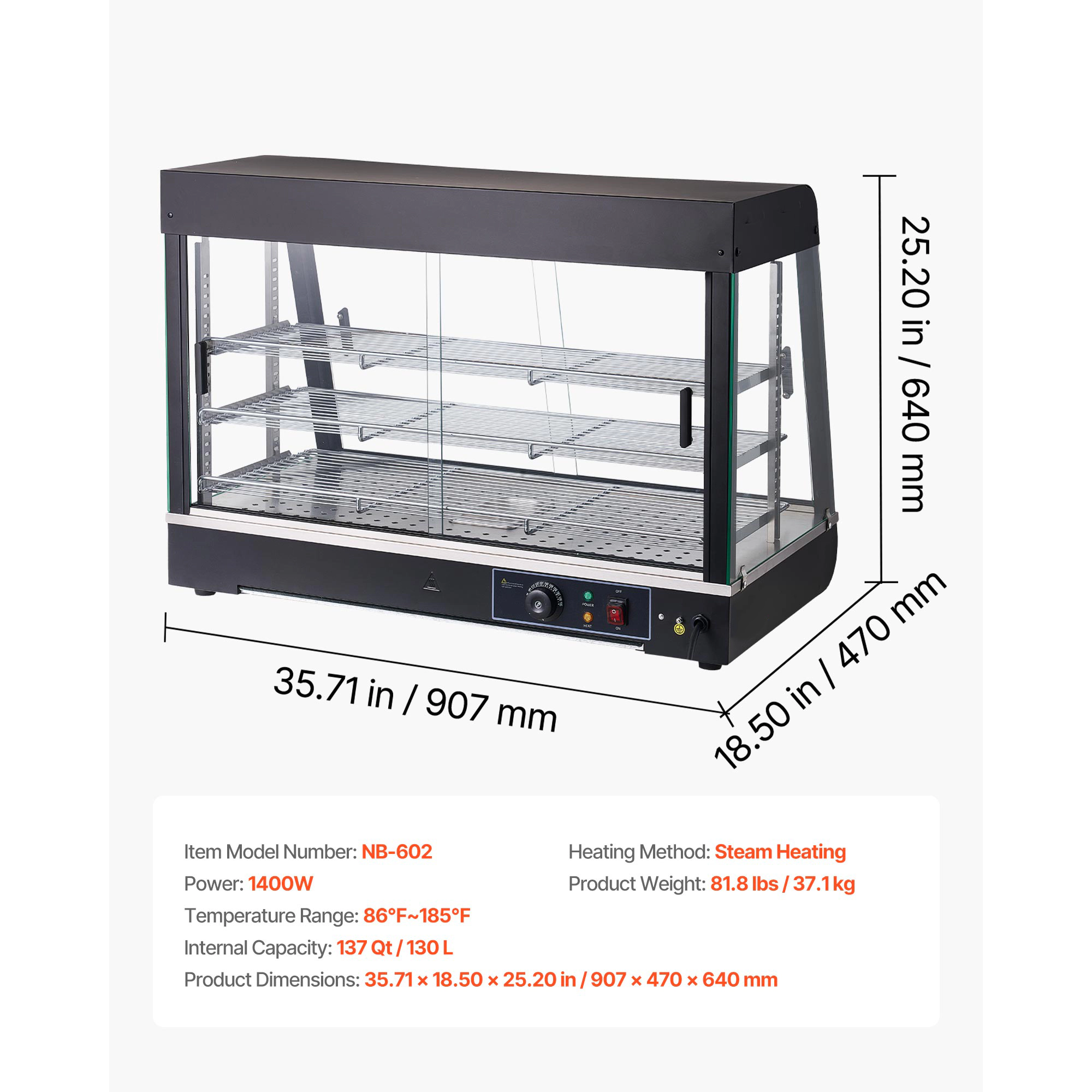 HONGGE 3-Tier Commercial Food Warmer Display with LED Light Top Storage and Adjustable Shelves