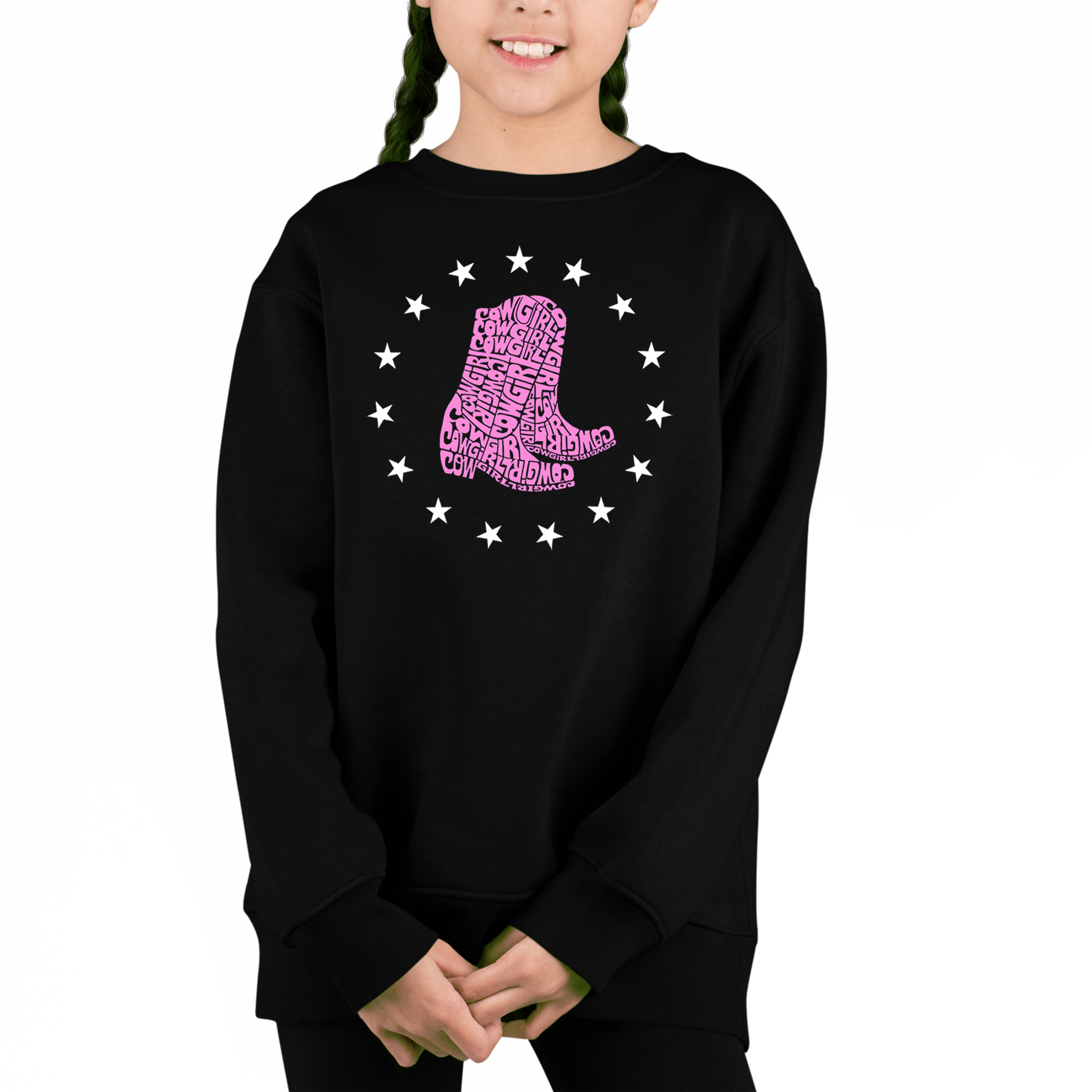 LA Pop Art Girl's Word Sweatshirt - Cowgirl Boots