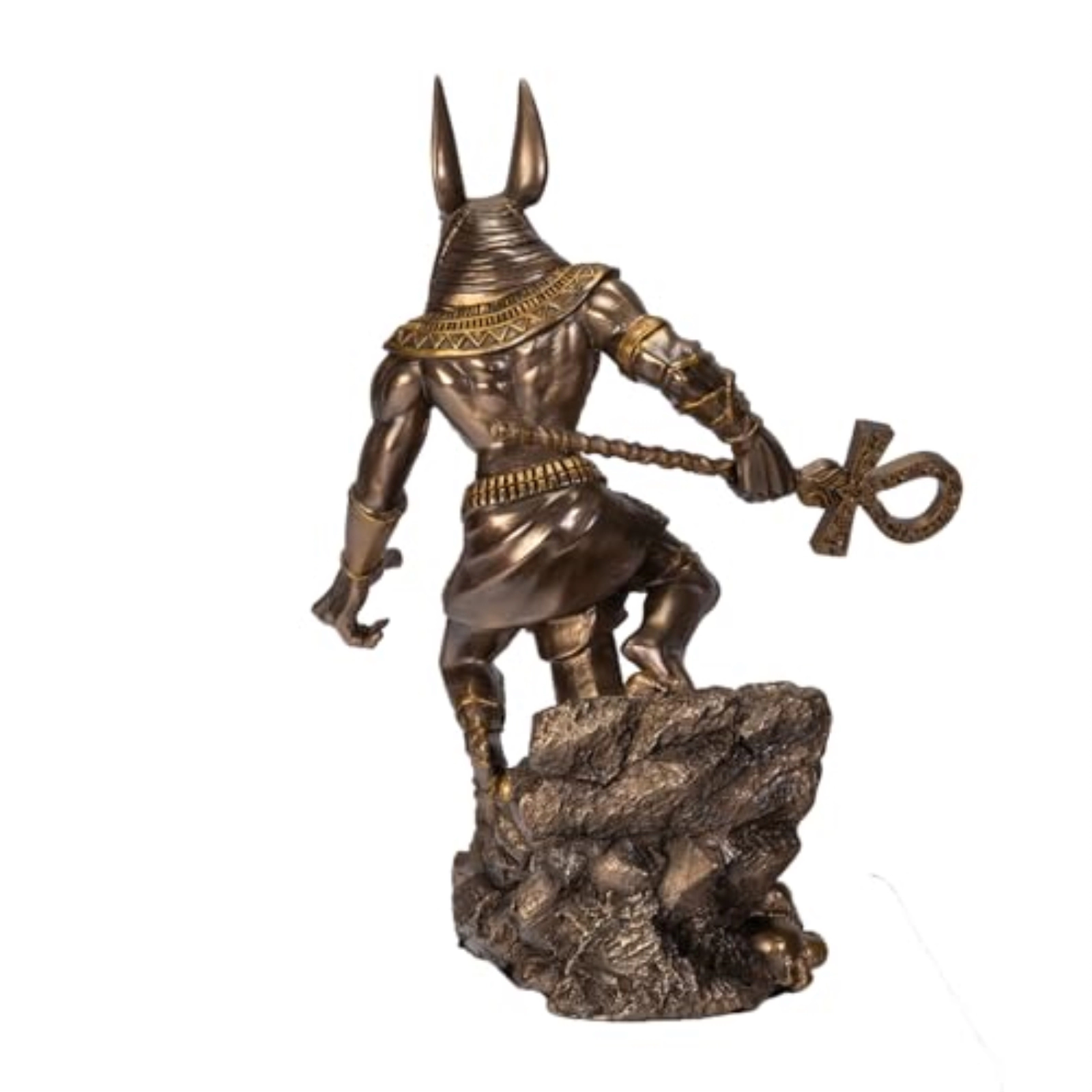 Pacific Giftware Anubis on Rock Statue Bronze Finish Ancient Egyptian Decor Resin Figurine with Ankh Staff 9.5 inch