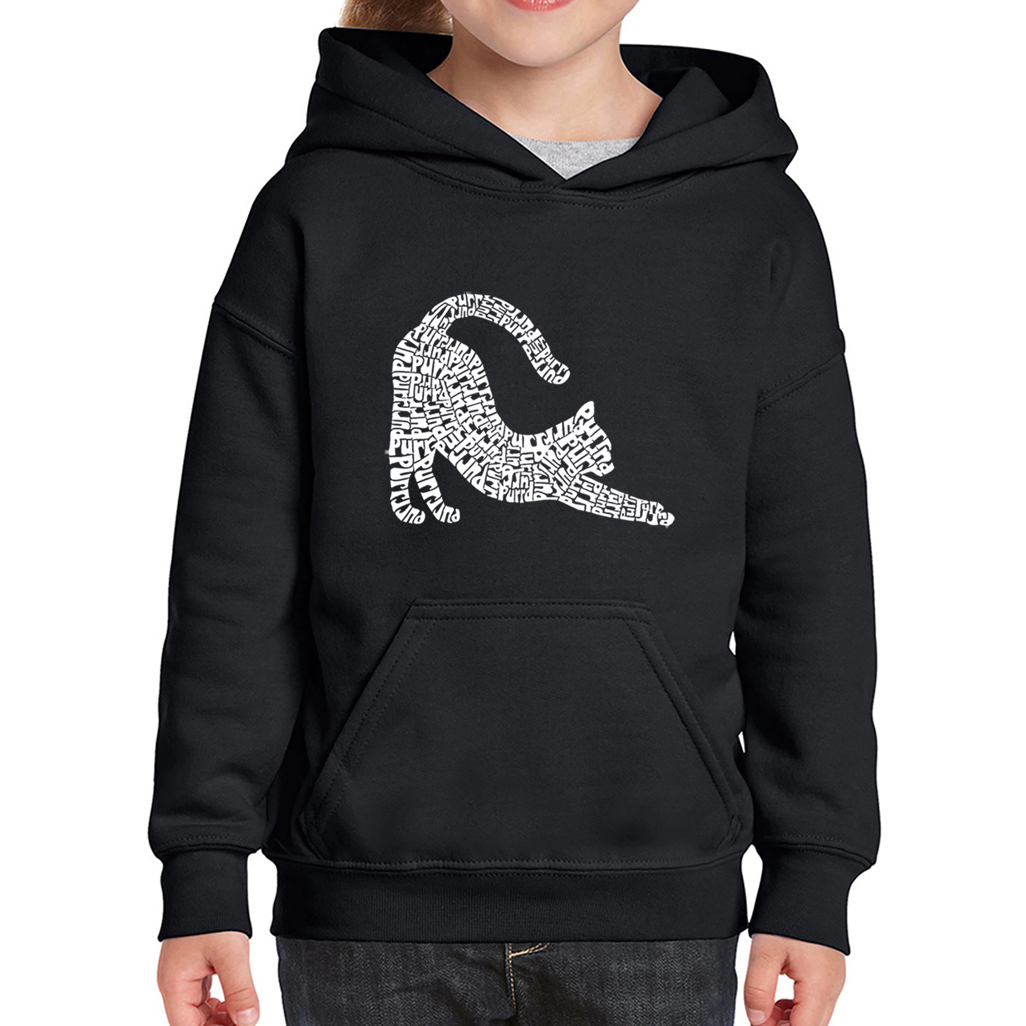 LA Pop Art Girls Word Hoodie - Stretching Cat