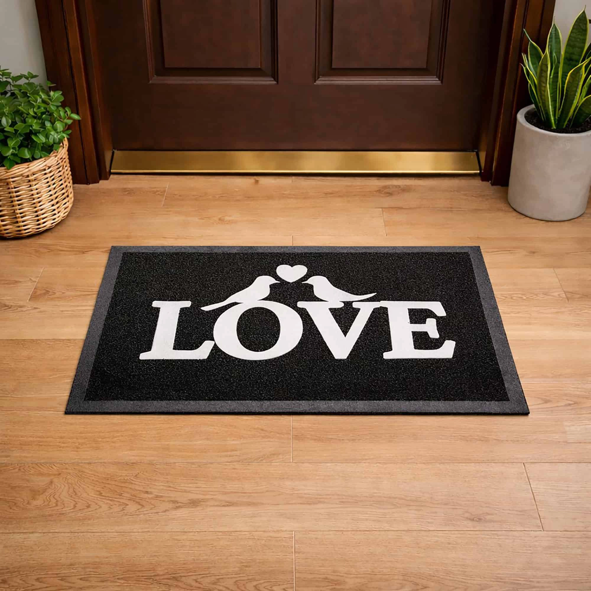 Evideco French Home Goods Black Love PVC Doormat 24 x 16 Inches