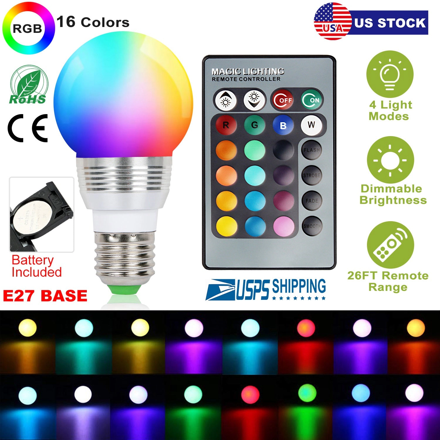 GBruno 16-Color LED Bulb With Remote Control