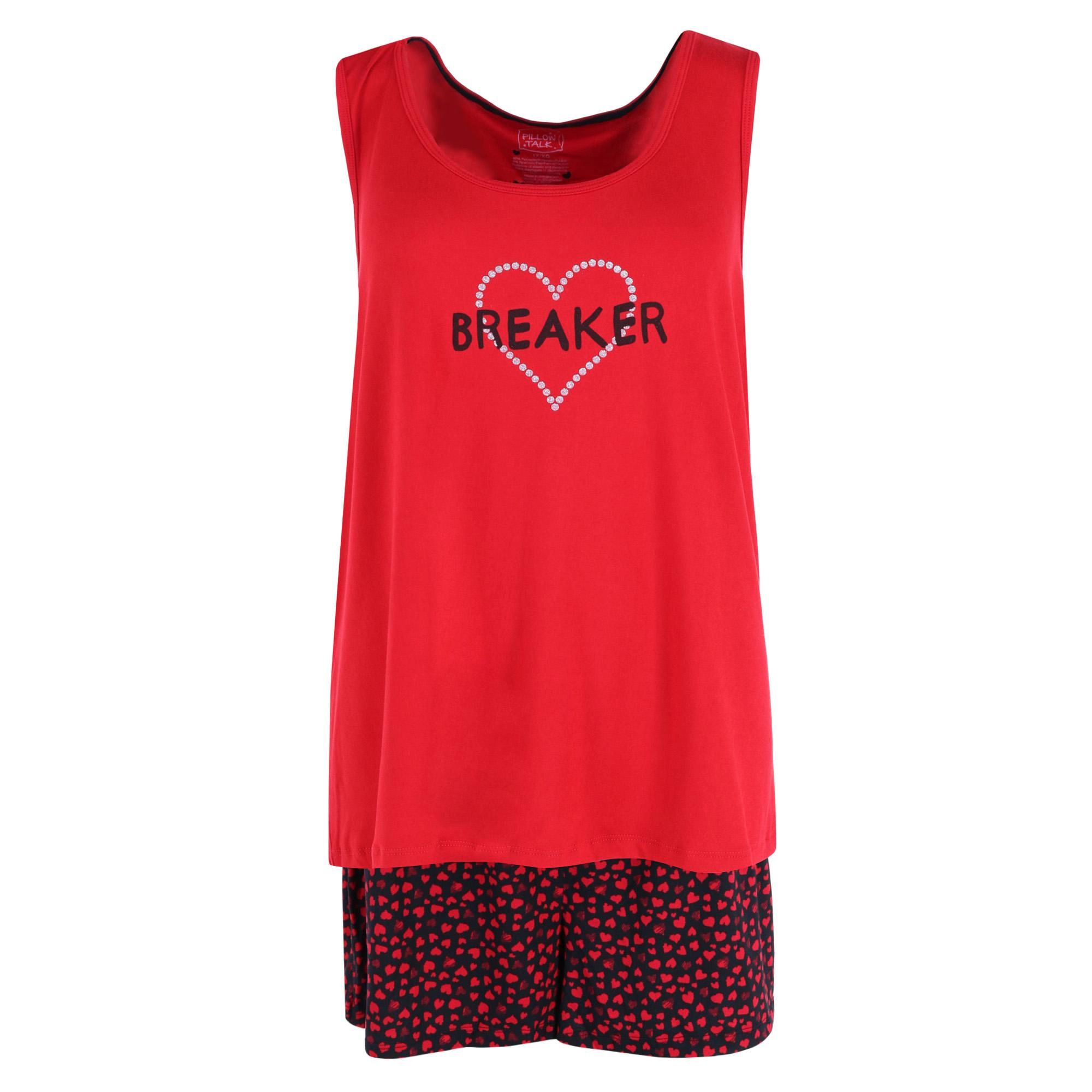 Pillow Talk Women's Plus Size Heart Breaker Tank and Short Set with Eye Mask