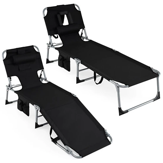 Hivvago Set Of 2 Tanning Chair Portable Chaise Lounge Chair With 4-Position Adjustable Backrest
