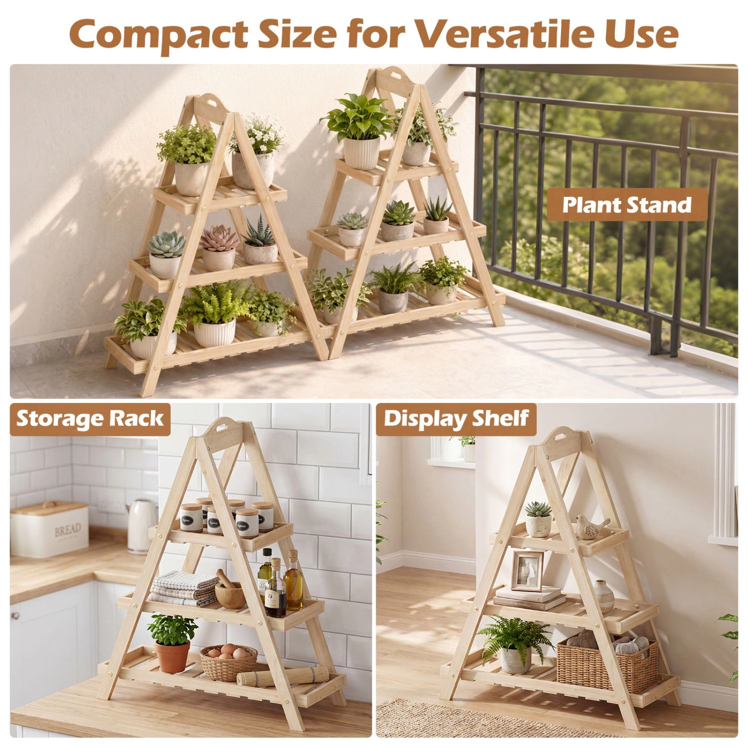 SlickBlue 3-Tier Wooden Plant Stand Ladder Shelf for Indoor Outdoor