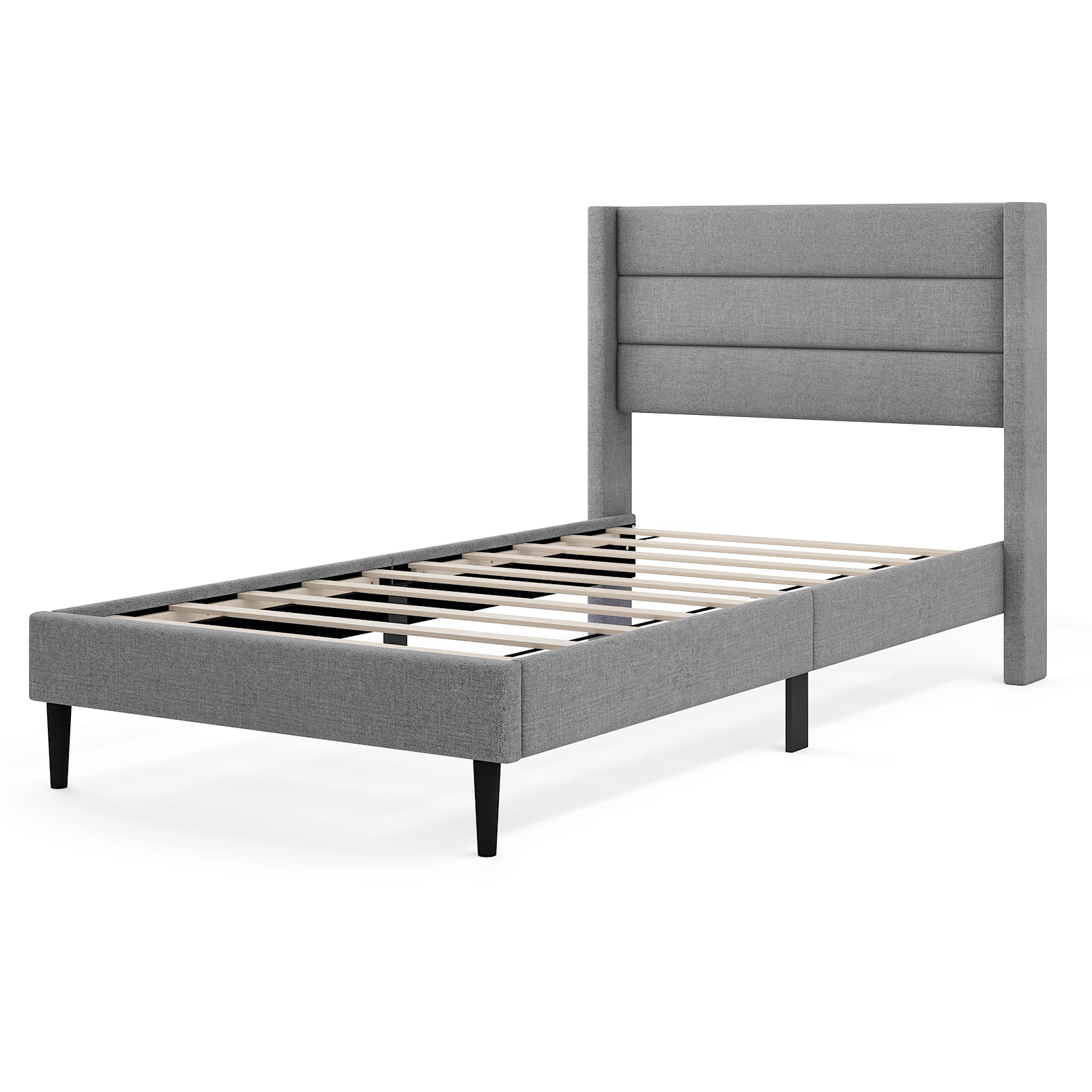 LJG Linen Upholstered Platform Twin/Queen Bed Frame with Wingback Headboard