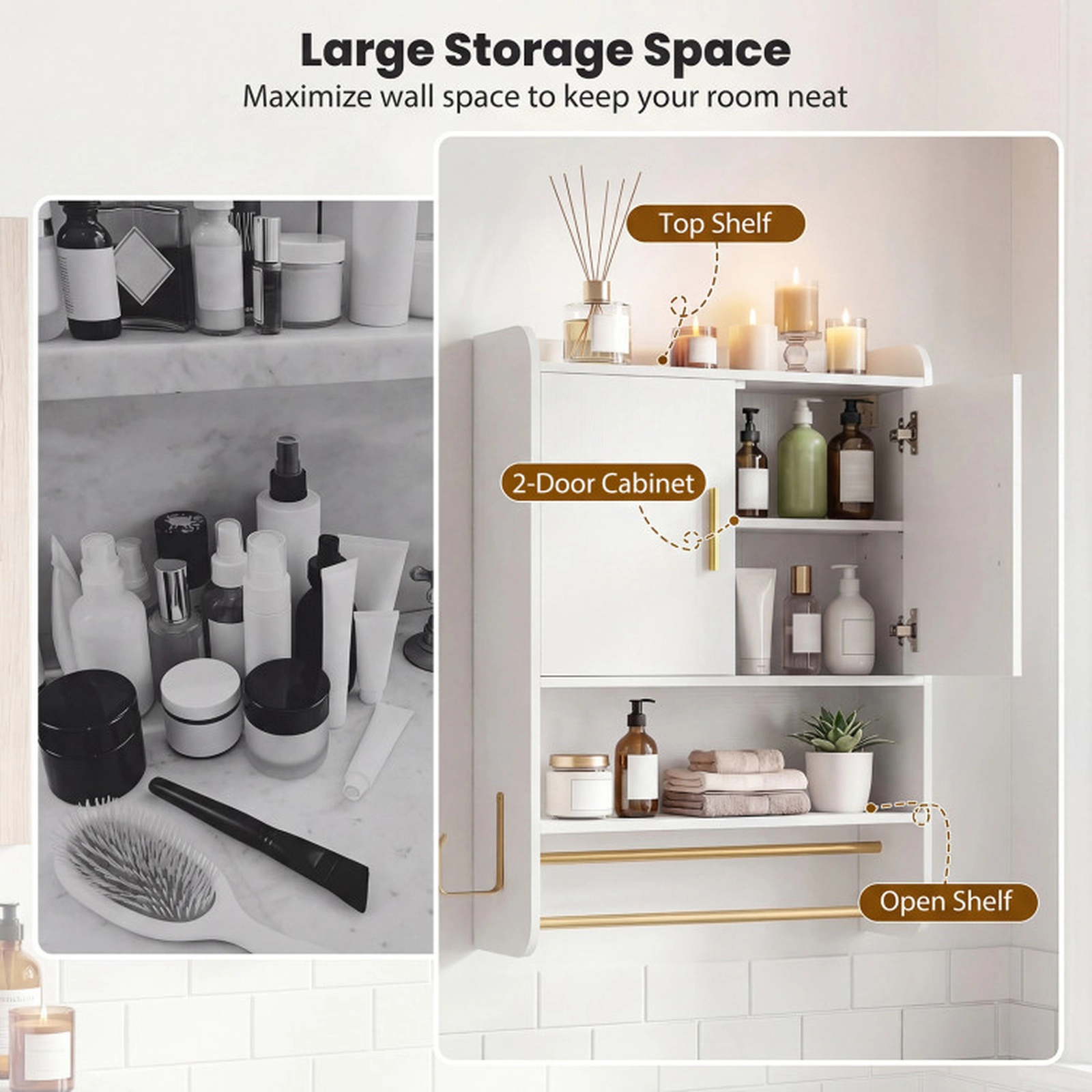 SUGIFT Wall Mounted Bathroom Medicine Cabinet with Adjustable Shelf and Towel Bars 44-lb Top Board Capacity Gray/White