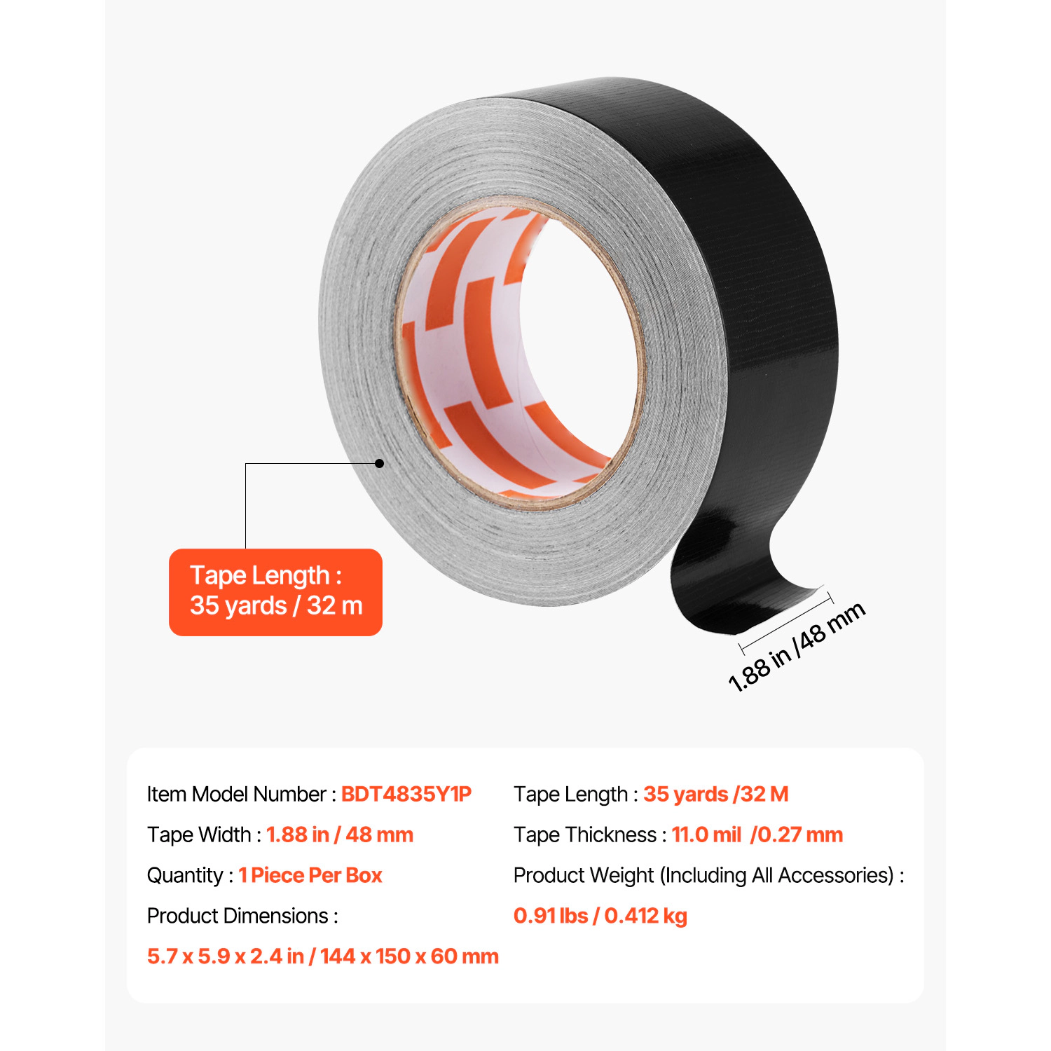HONGGE Duct Tape, No Residue Strong Adhesive Waterproof Temperature-Resistant Heavy Duty Tear by Hand