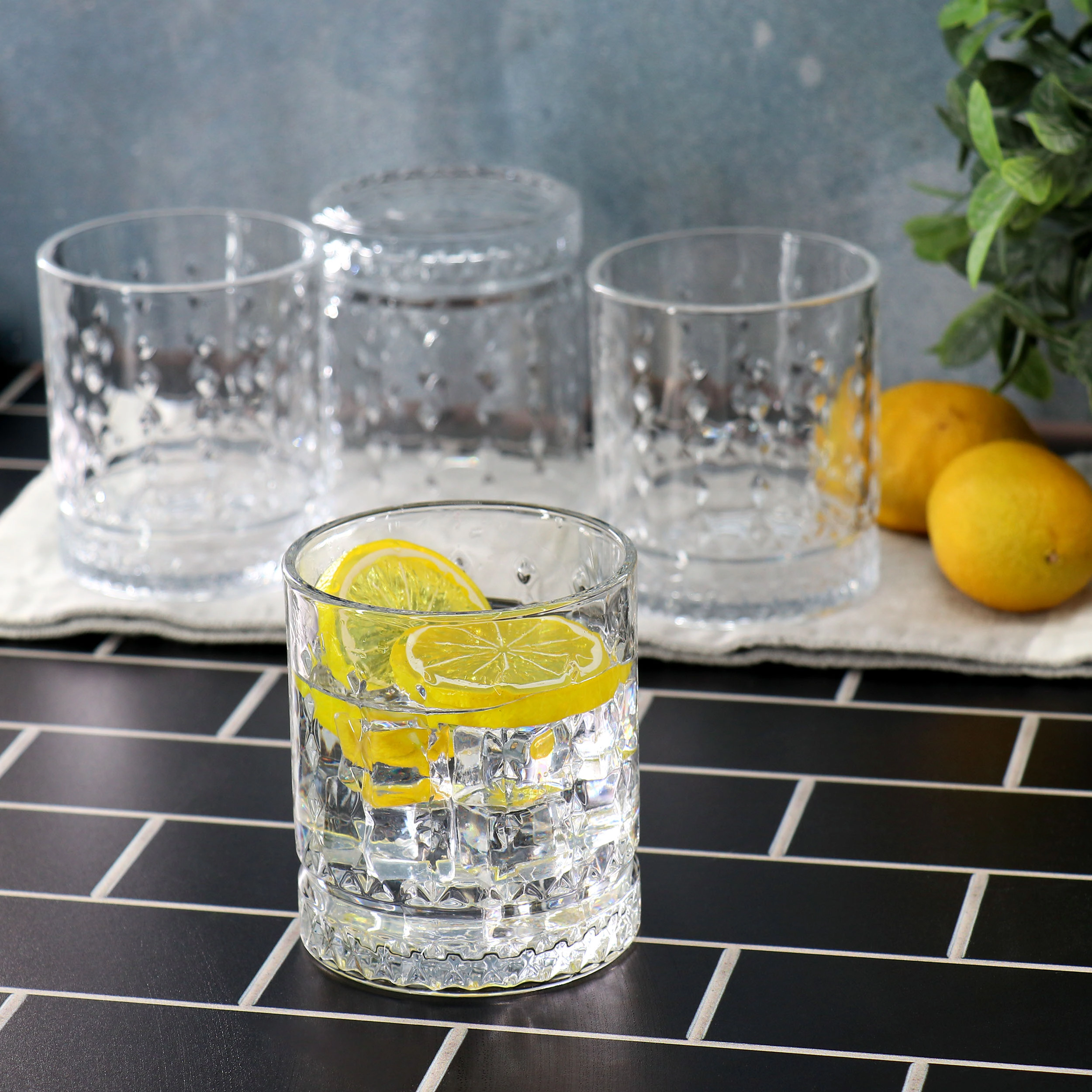 Gibson Home 4 Piece 13 Ounce Teardrop Embossed Double Old-Fashioned Glass Set
