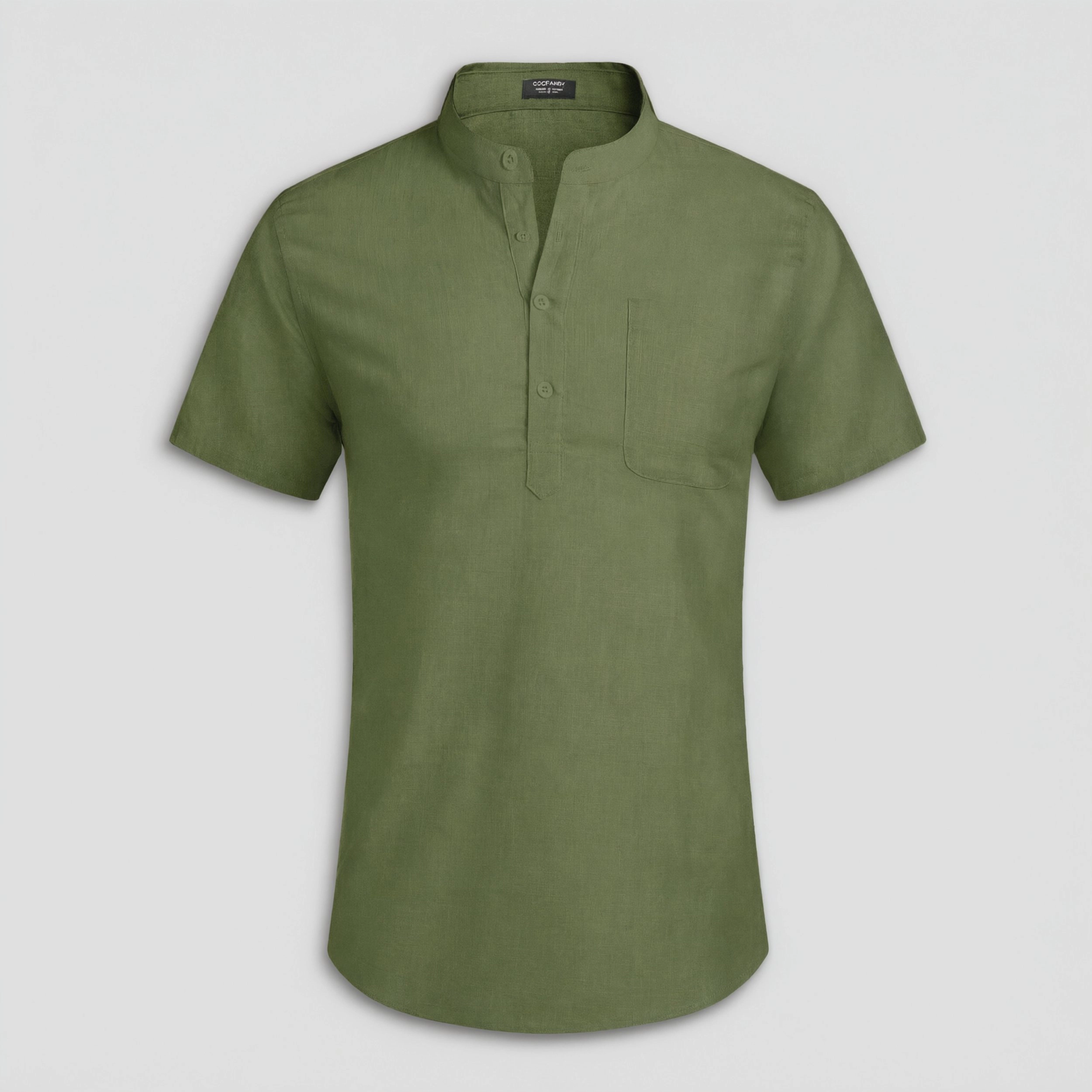 COOFANDY Mens Short Sleeve Henley Shirt Band Collar Chest Pocket Casual  Tops