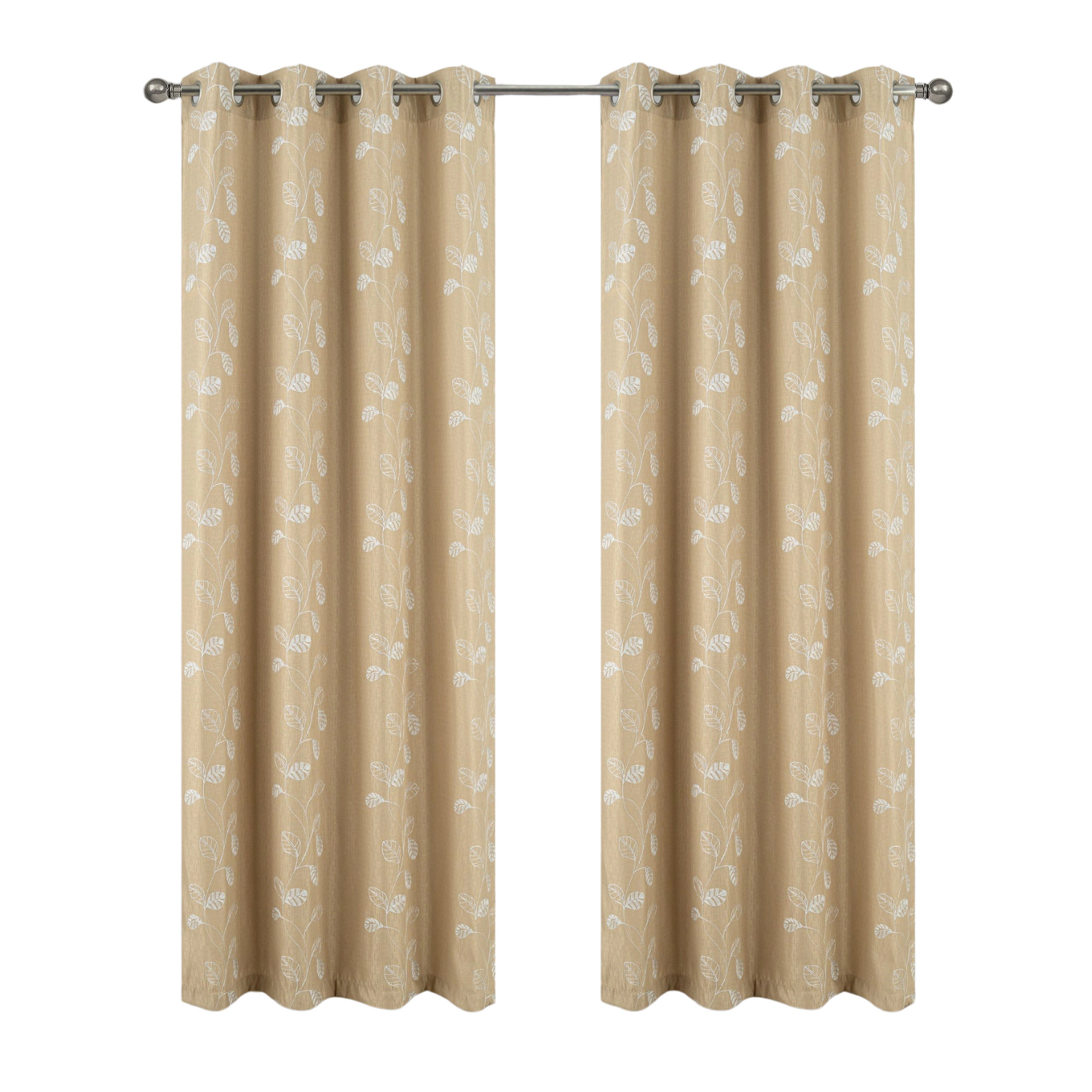RT Designers Collection 100% Polyester 140 GSM Reed Embroidered Grommet Curtain Panel 54" x 84" Taupe