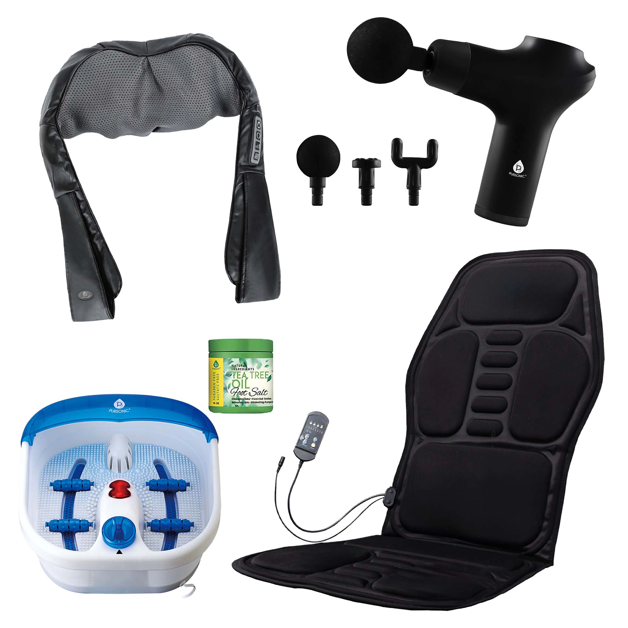 Pursonic Unisex Total Relaxation Bundle – Foot Spa, Massage Gun, and More