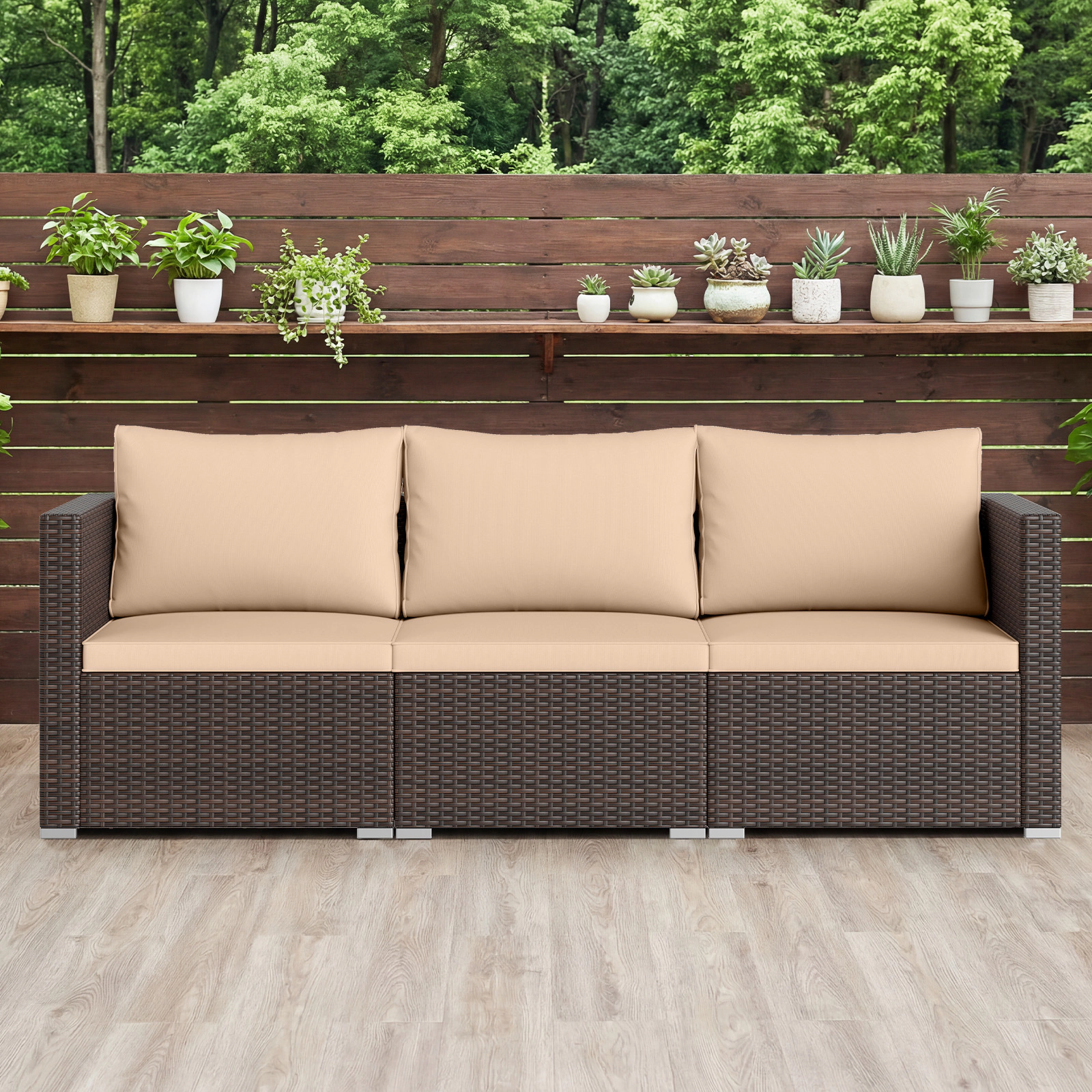 SUGIFT Patio Sectional Sofa Set with Soft Cushions 400-lb Capacity Beige