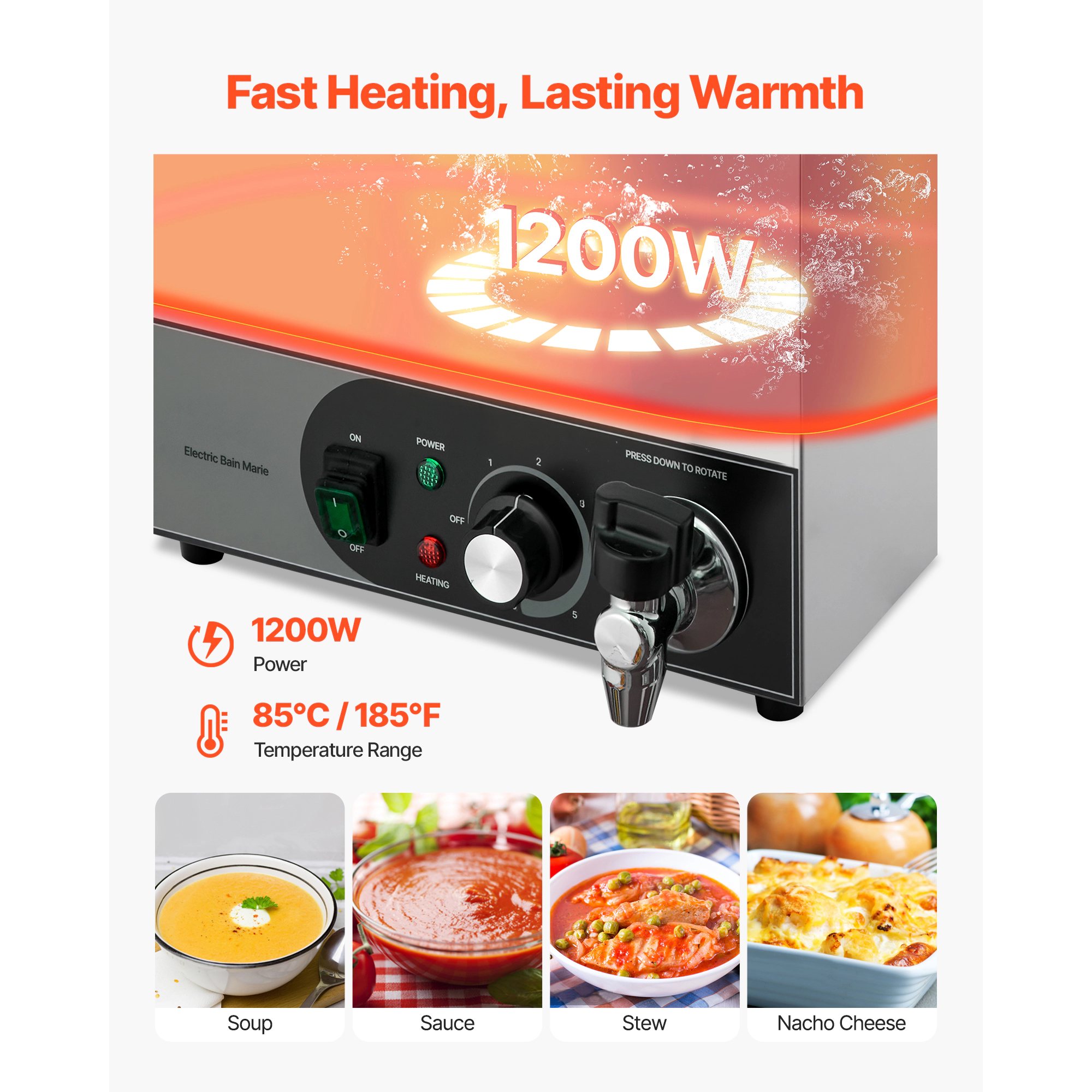 HONGGE Commercial Food Warmer, Electric Stainless Steel Steam Food Warmer