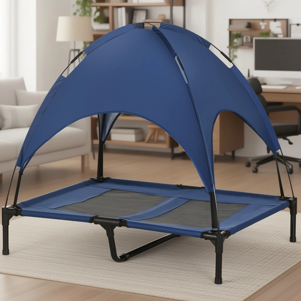 212 Main PawHut Elevated Portable Dog Cot Pet Bed with UV Protection Canopy Shade
